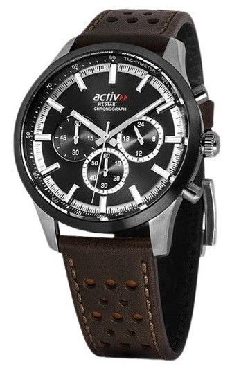 Westar Activ Chronograph Leather Strap Black Dial Quartz 90265SBN123 Men's Watch - Prestige Stones