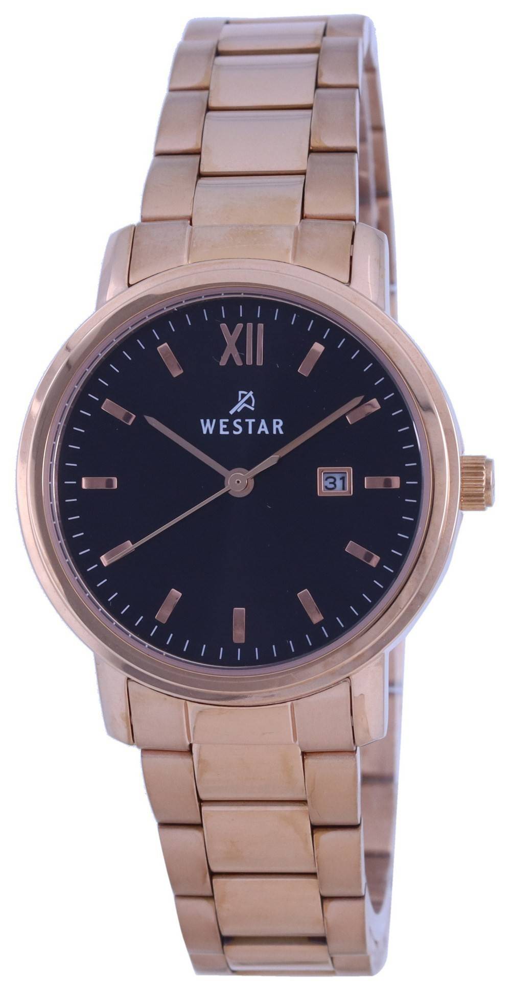 Westar Black Dial Rose Gold Tone Stainless Steel Quartz 40245 PPN 603 Women's Watch - Prestige Stones
