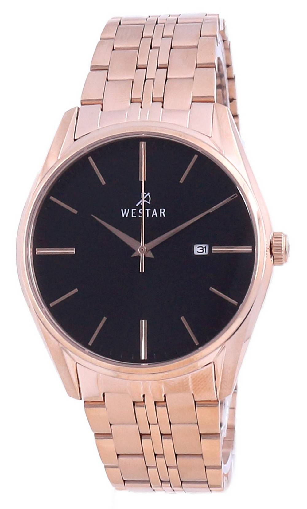 Westar Black Dial Rose Gold Tone Stainless Steel Quartz 50210 PPN 603 Men's Watch - Prestige Stones