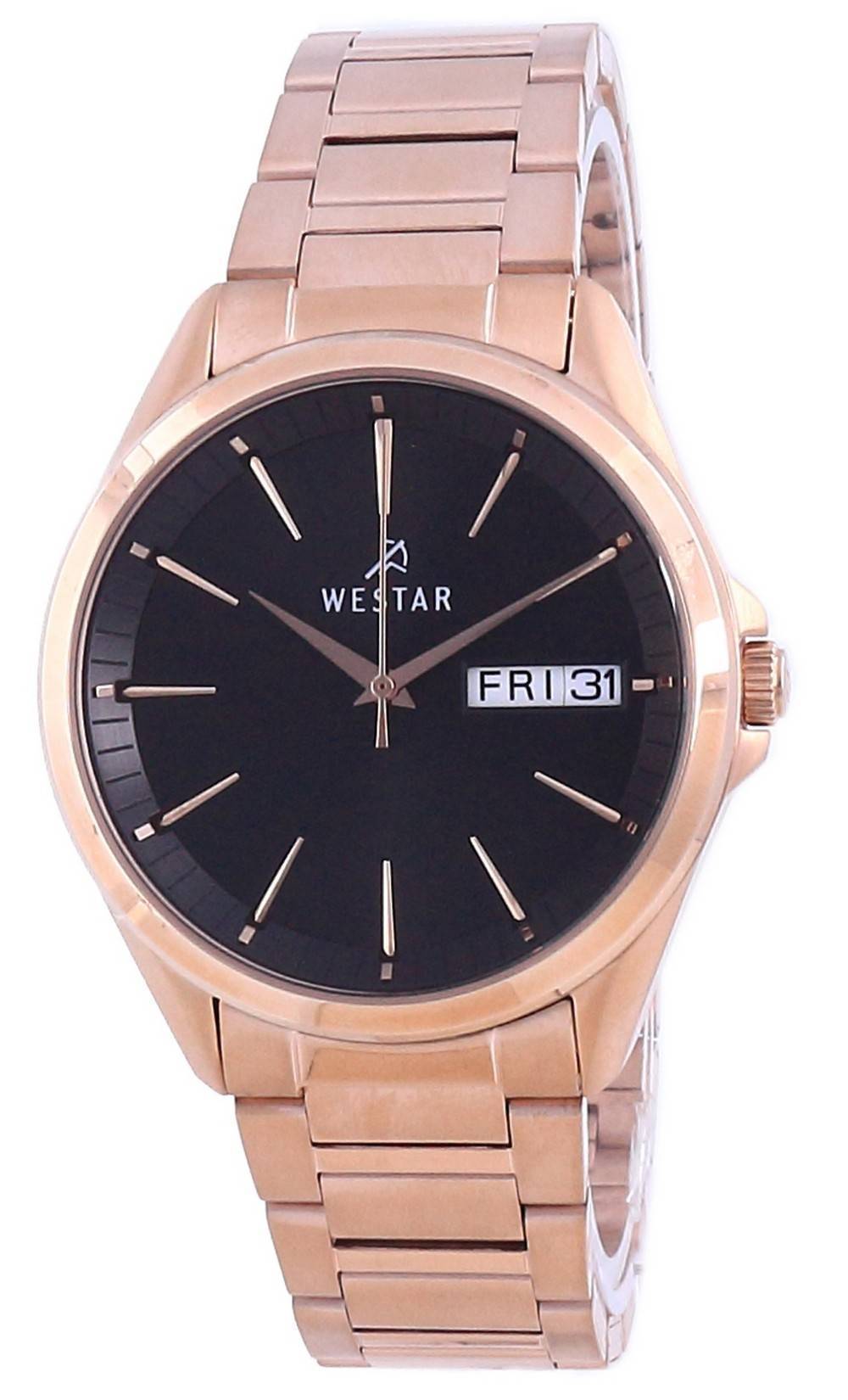 Westar Black Dial Rose Gold Tone Stainless Steel Quartz 50212 PPN 603 Men's Watch - Prestige Stones