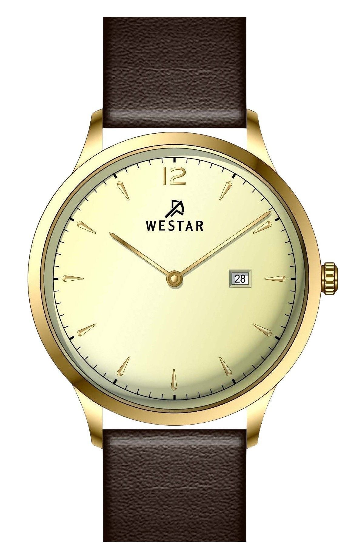 Westar Profile Leather Strap Light Champagne Dial Quartz 50217GPN122 Men's Watch - Prestige Stones