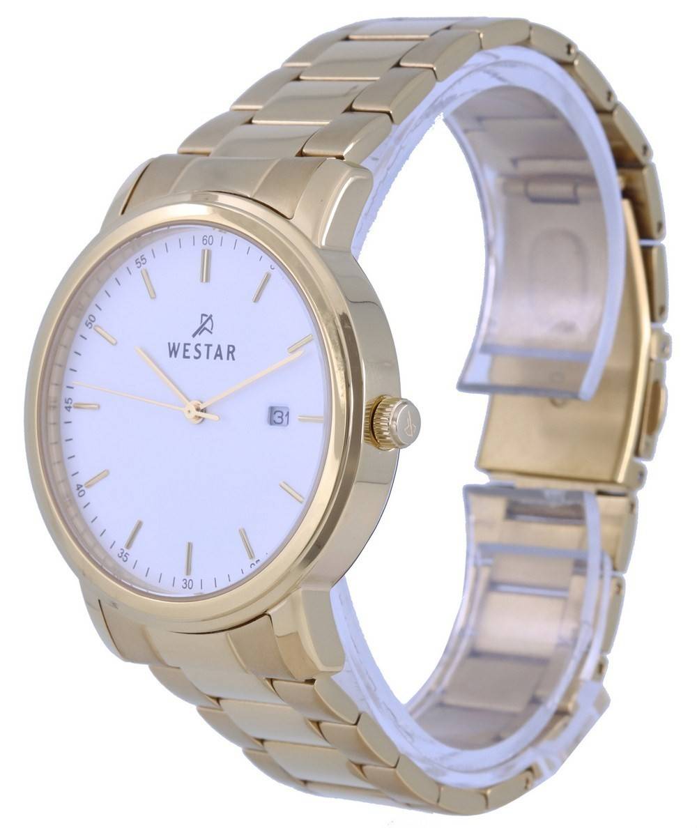 Westar White Dial Gold Tone Stainless Steel Quartz 50243 GPN 101 Men's Watch - Prestige Stones