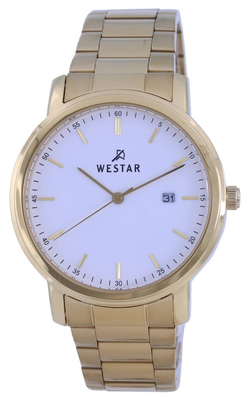 Westar White Dial Gold Tone Stainless Steel Quartz 50243 GPN 101 Men's Watch - Prestige Stones