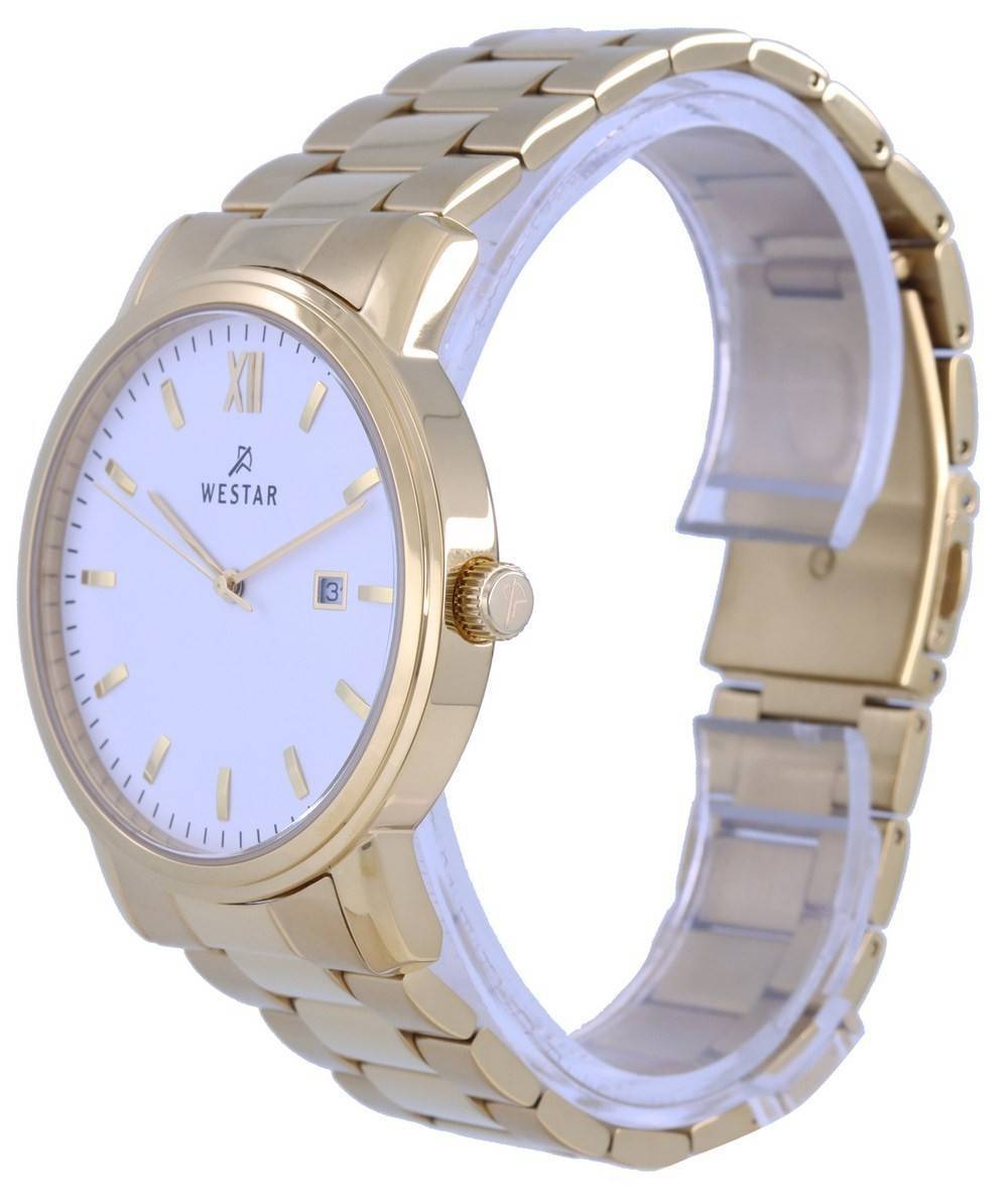 Westar White Dial Gold Tone Stainless Steel Quartz 50245 GPN 101 Men's Watch - Prestige Stones