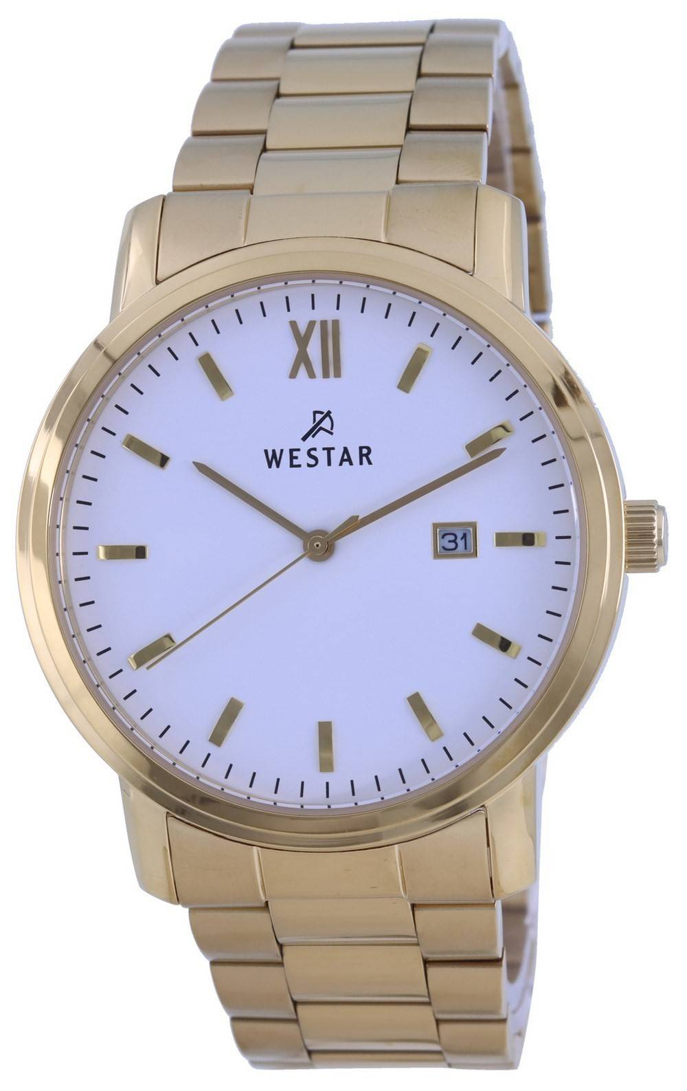 Westar White Dial Gold Tone Stainless Steel Quartz 50245 GPN 101 Men's Watch - Prestige Stones
