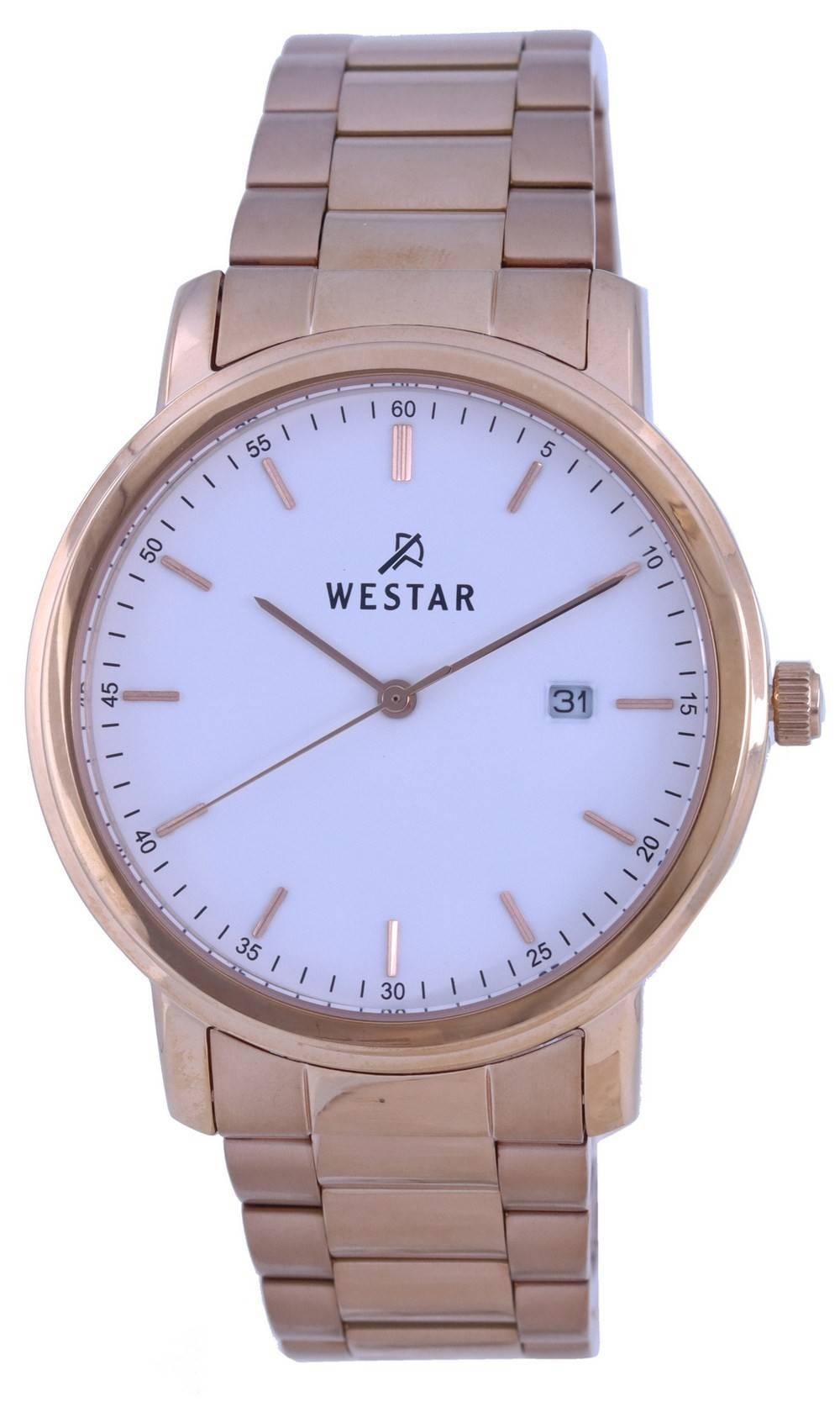 Westar White Dial Rose Gold Tone Stainless Steel Quartz 50243 PPN 601 Men's Watch - Prestige Stones