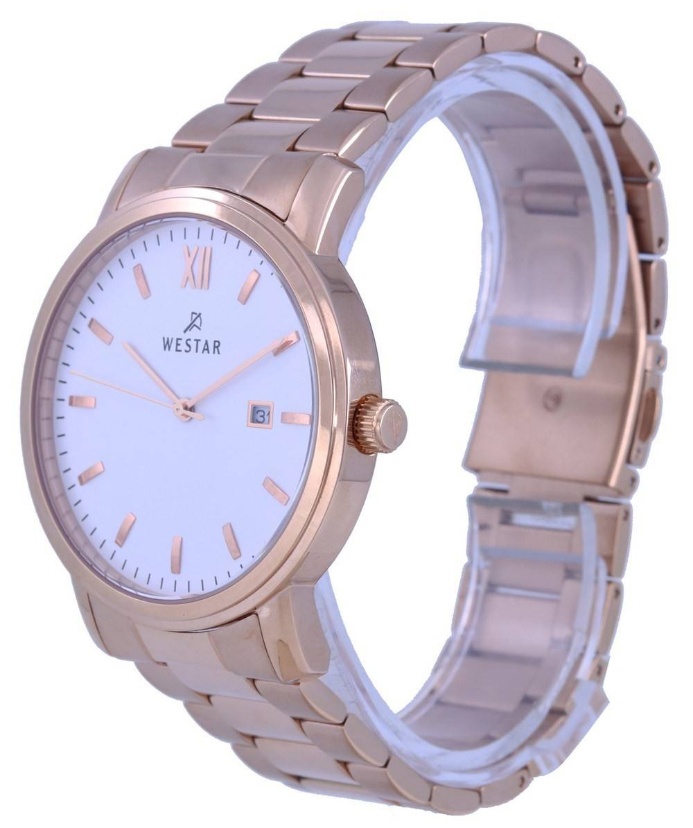 Westar White Dial Rose Gold Tone Stainless Steel Quartz 50245 PPN 601 Men's Watch - Prestige Stones