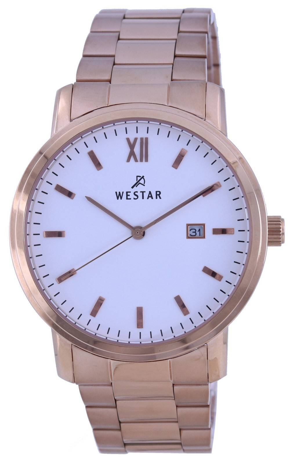 Westar White Dial Rose Gold Tone Stainless Steel Quartz 50245 PPN 601 Men's Watch - Prestige Stones