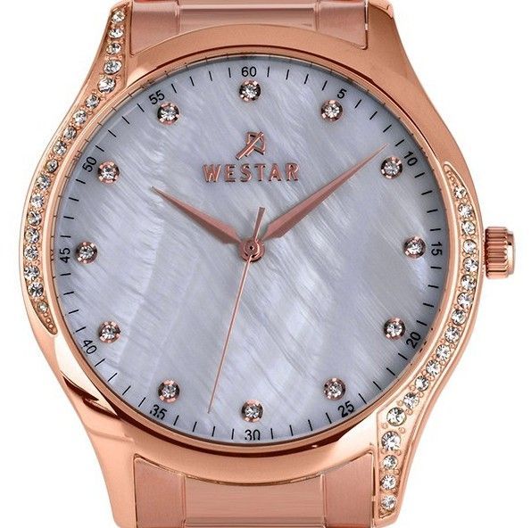 Westar Zing Crystal Accents Rose Gold Tone Stainless Steel White Mother Of Pearl Dial Quartz 00127PPN611 Women's Watch - Prestige Stones