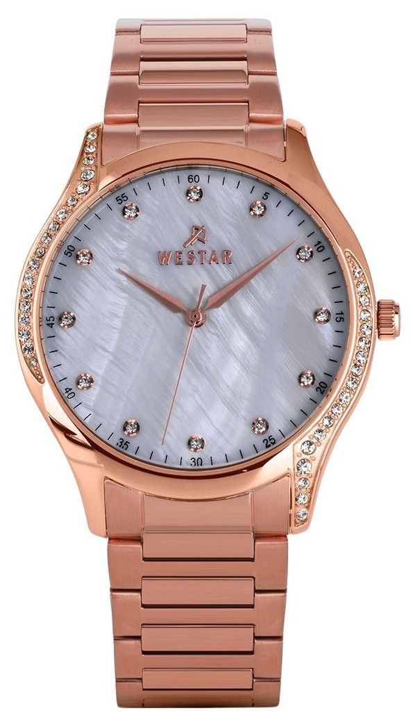 Westar Zing Crystal Accents Rose Gold Tone Stainless Steel White Mother Of Pearl Dial Quartz 00127PPN611 Women's Watch - Prestige Stones