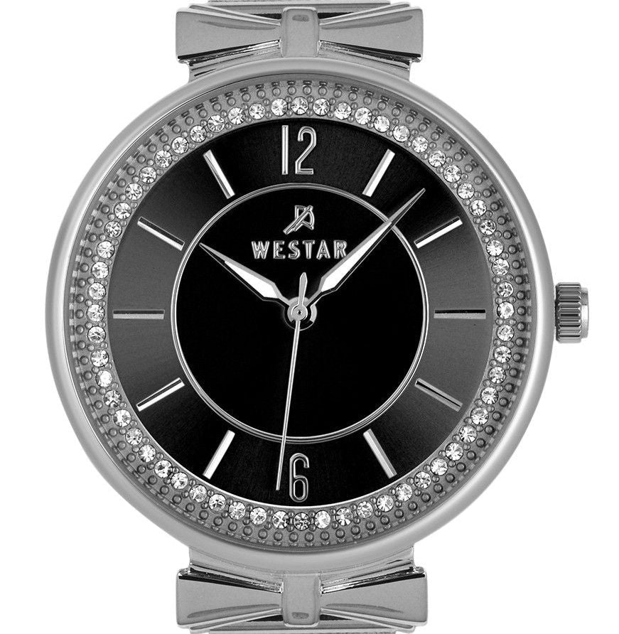 Westar Zing Crystal Accents Stainless Steel Mesh Bracelet Black Dial Quartz 00130STN103 Women's Watch - Prestige Stones