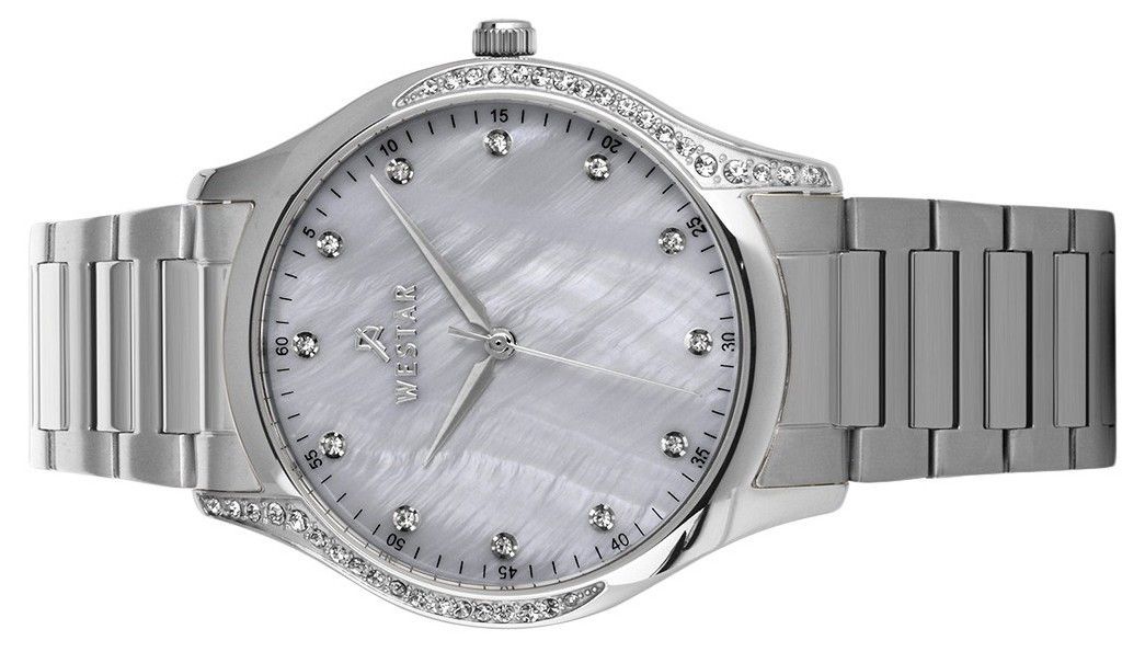 Westar Zing Crystal Accents Stainless Steel White Mother Of Pearl Dial Quartz 00127STN111 Women's Watch - Prestige Stones