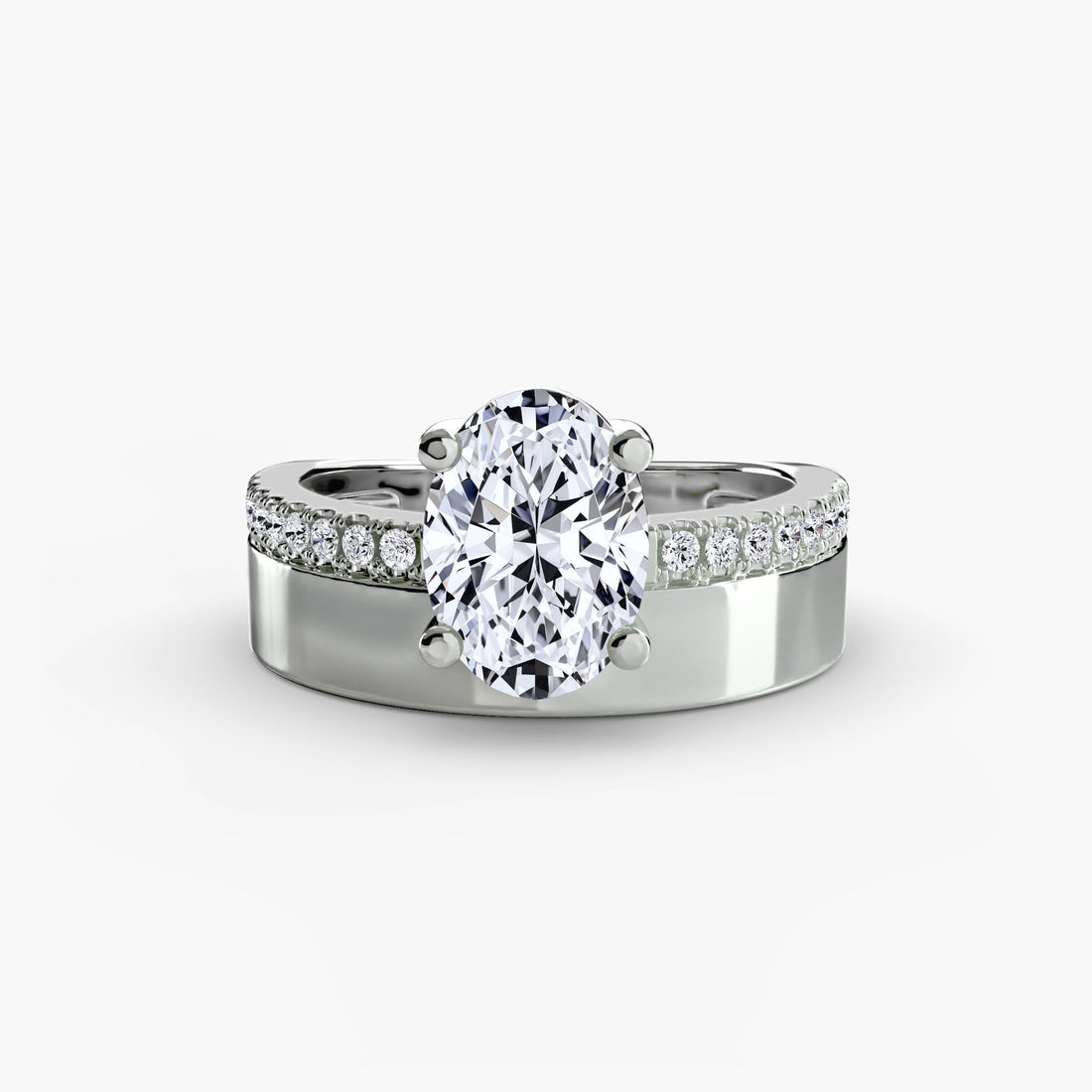 Wide Band Solitaire with Pavé Band - Prestige Stones