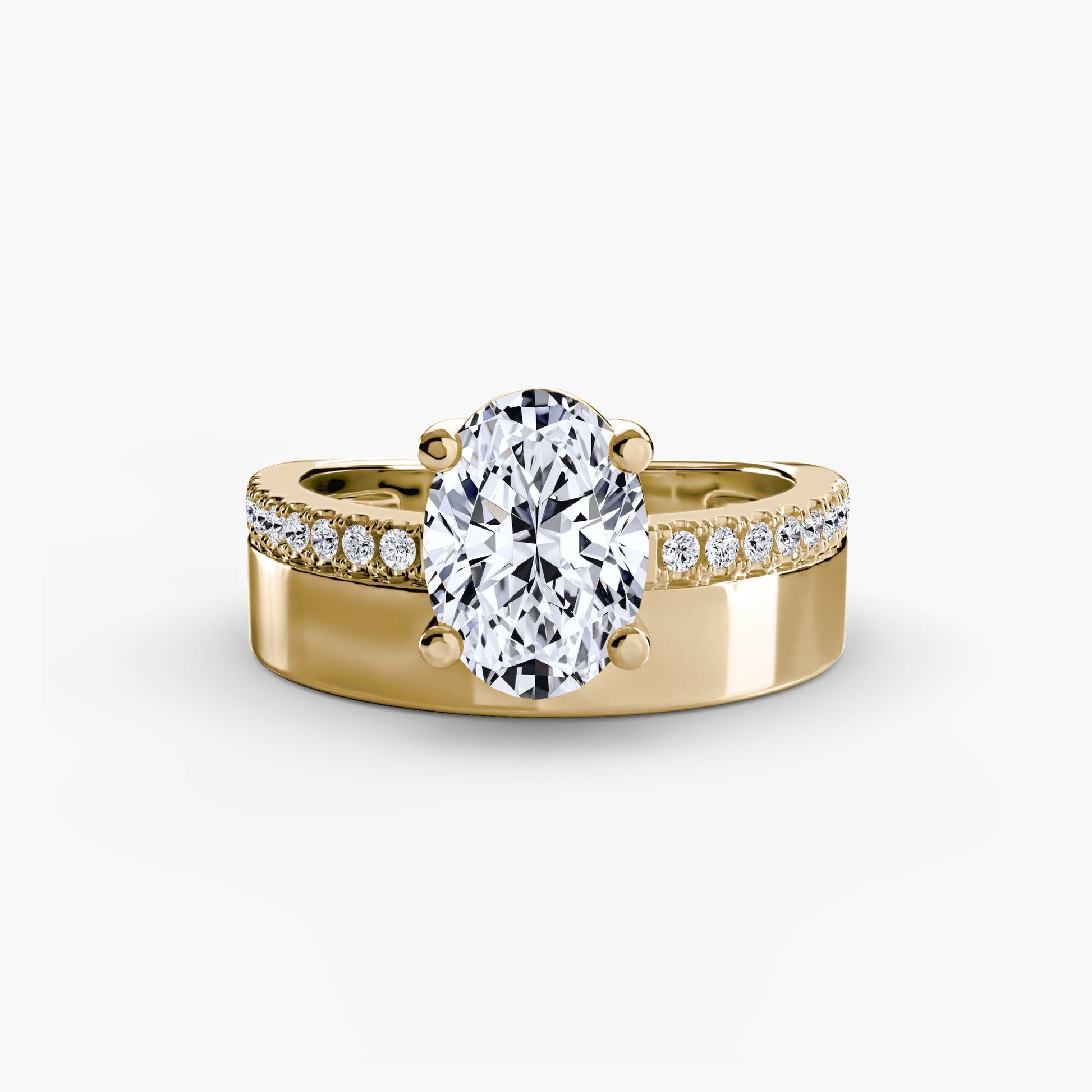 Wide Band Solitaire with Pavé Band - Prestige Stones
