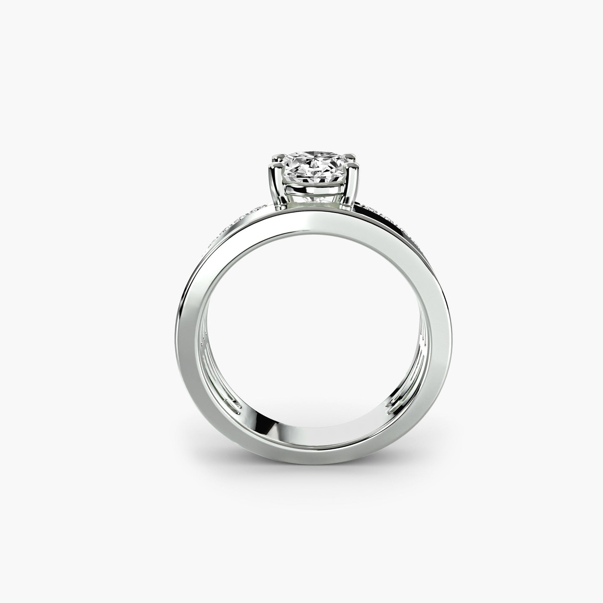 Wide Band Solitaire with Pavé Band - Prestige Stones