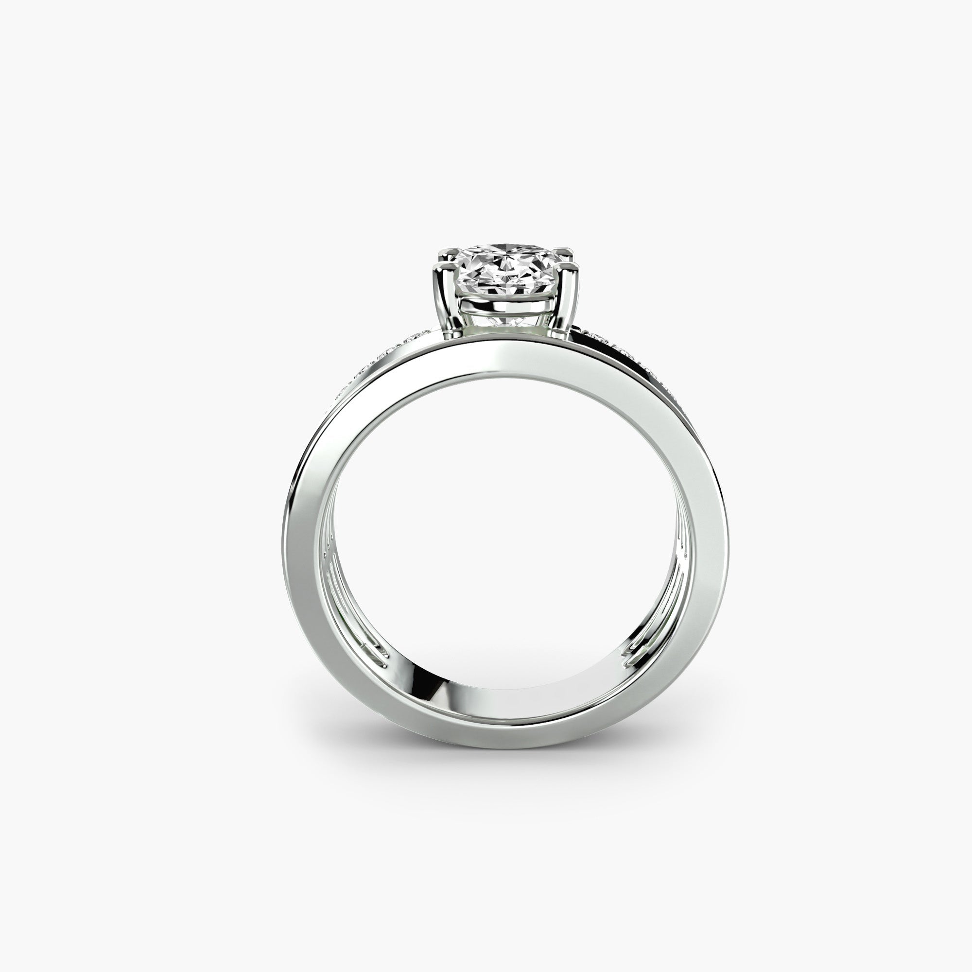 Wide Band Solitaire with Pavé Band - Prestige Stones