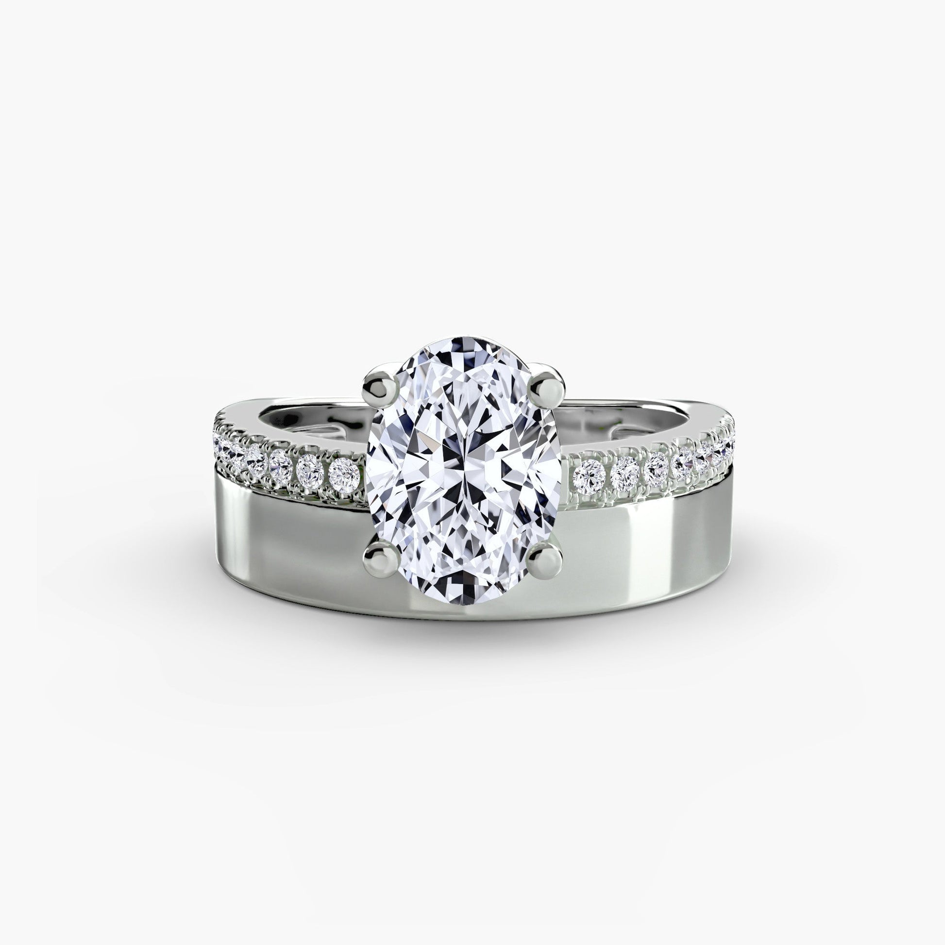 Wide Band Solitaire with Pavé Band - Prestige Stones
