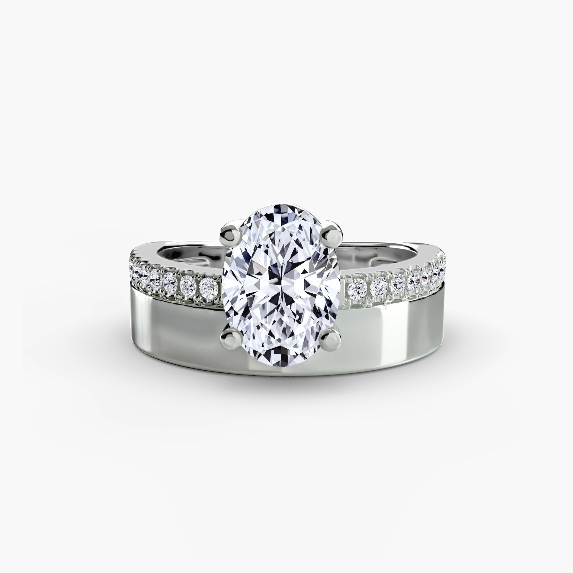 Wide Band Solitaire with Pavé Band - Prestige Stones