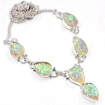Handcrafted 925 sterling silver necklace with lab-created yellow Australian triplet opal gemstone