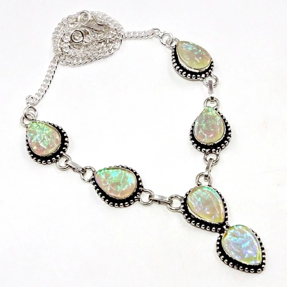 Handcrafted 925 sterling silver necklace featuring a lab-created yellow Australian triplet opal with fiery play-of-color