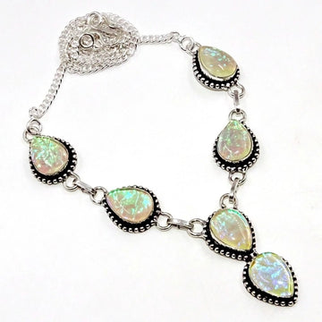 Handcrafted 925 sterling silver necklace featuring a lab-created yellow Australian triplet opal with fiery play-of-color