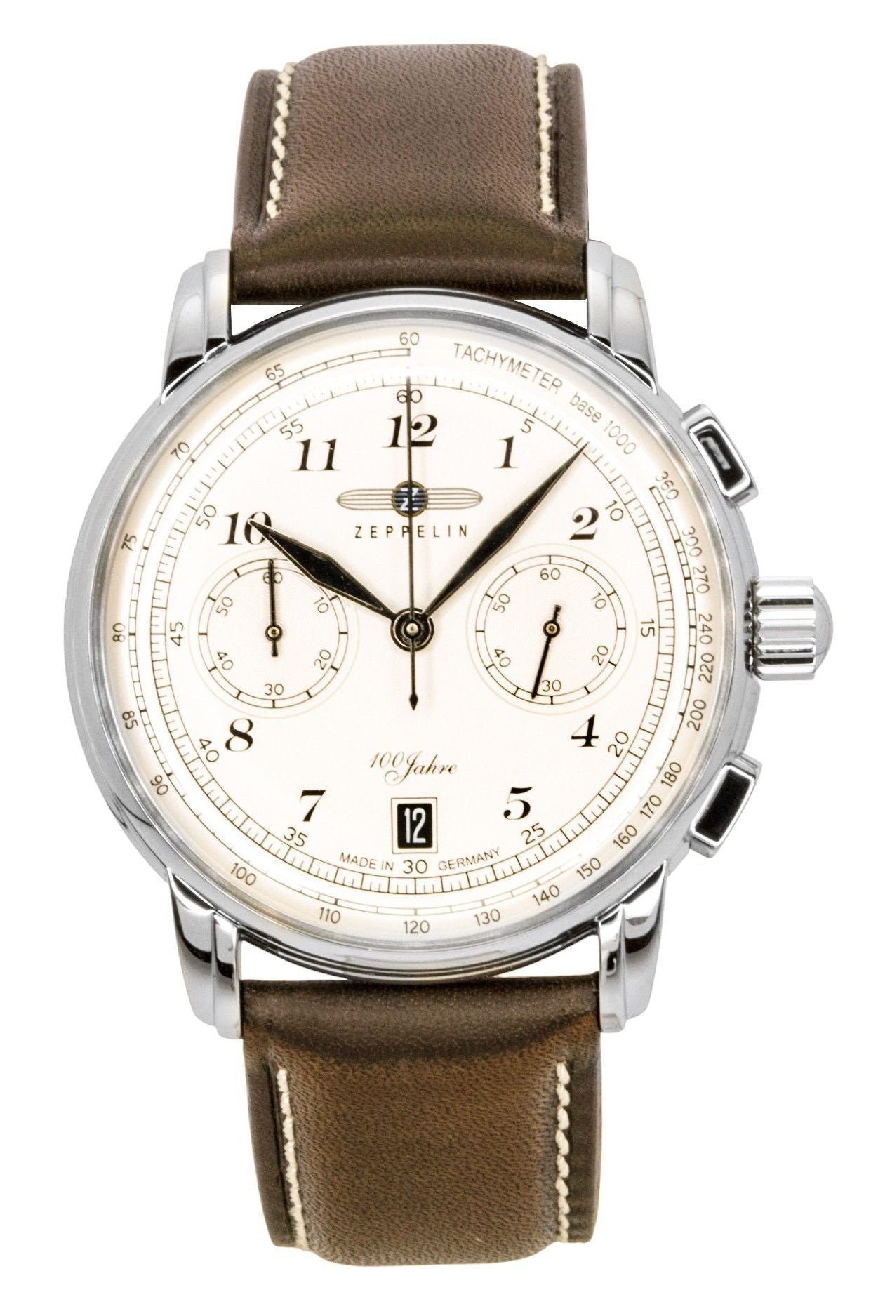 Zeppelin 100 Jahre Chronograph Leather Strap Beige Dial Quartz 76746 Men's Watch - Prestige Stones