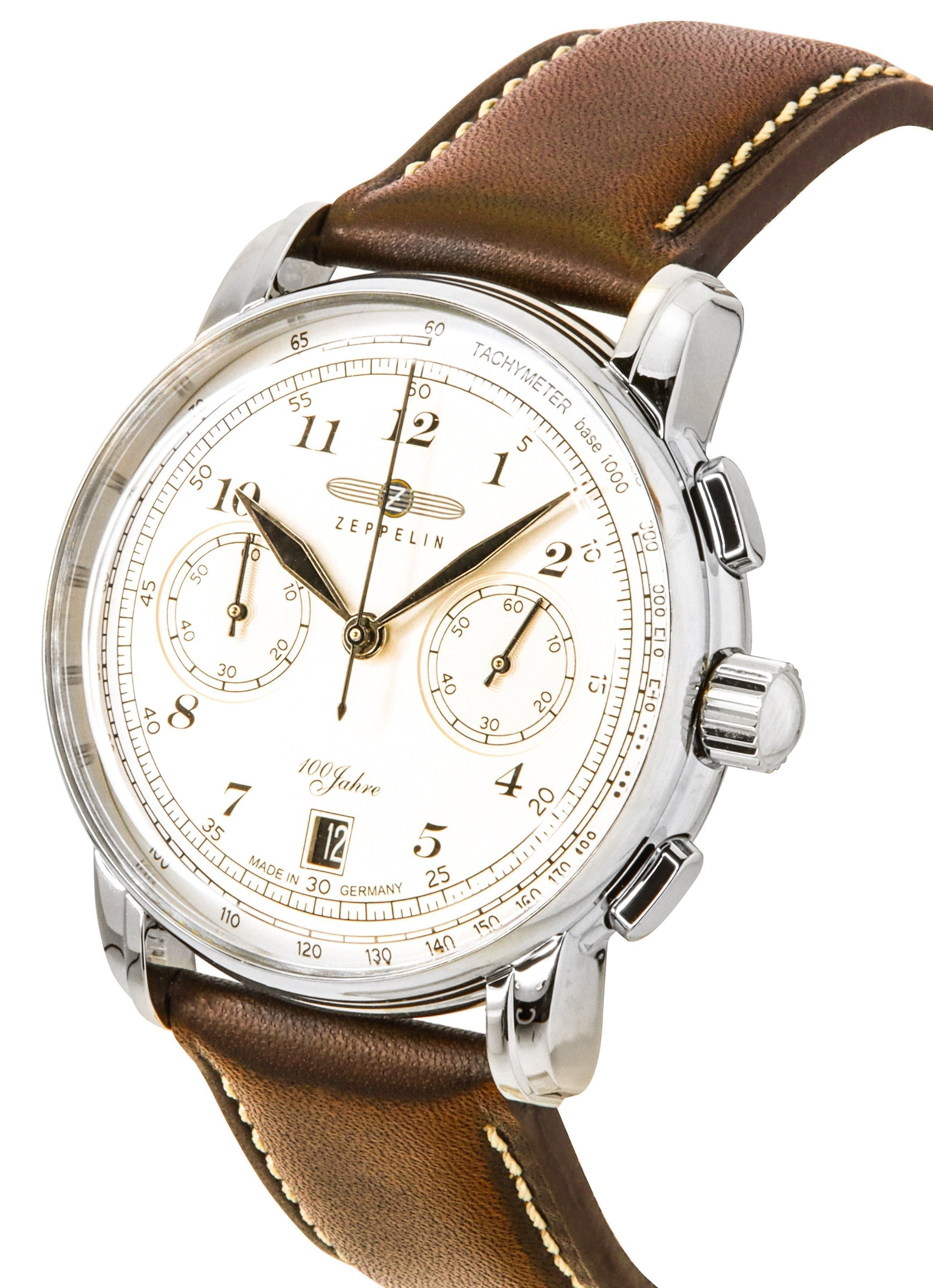 Zeppelin 100 Jahre Chronograph Leather Strap Beige Dial Quartz 76746 Men's Watch - Prestige Stones