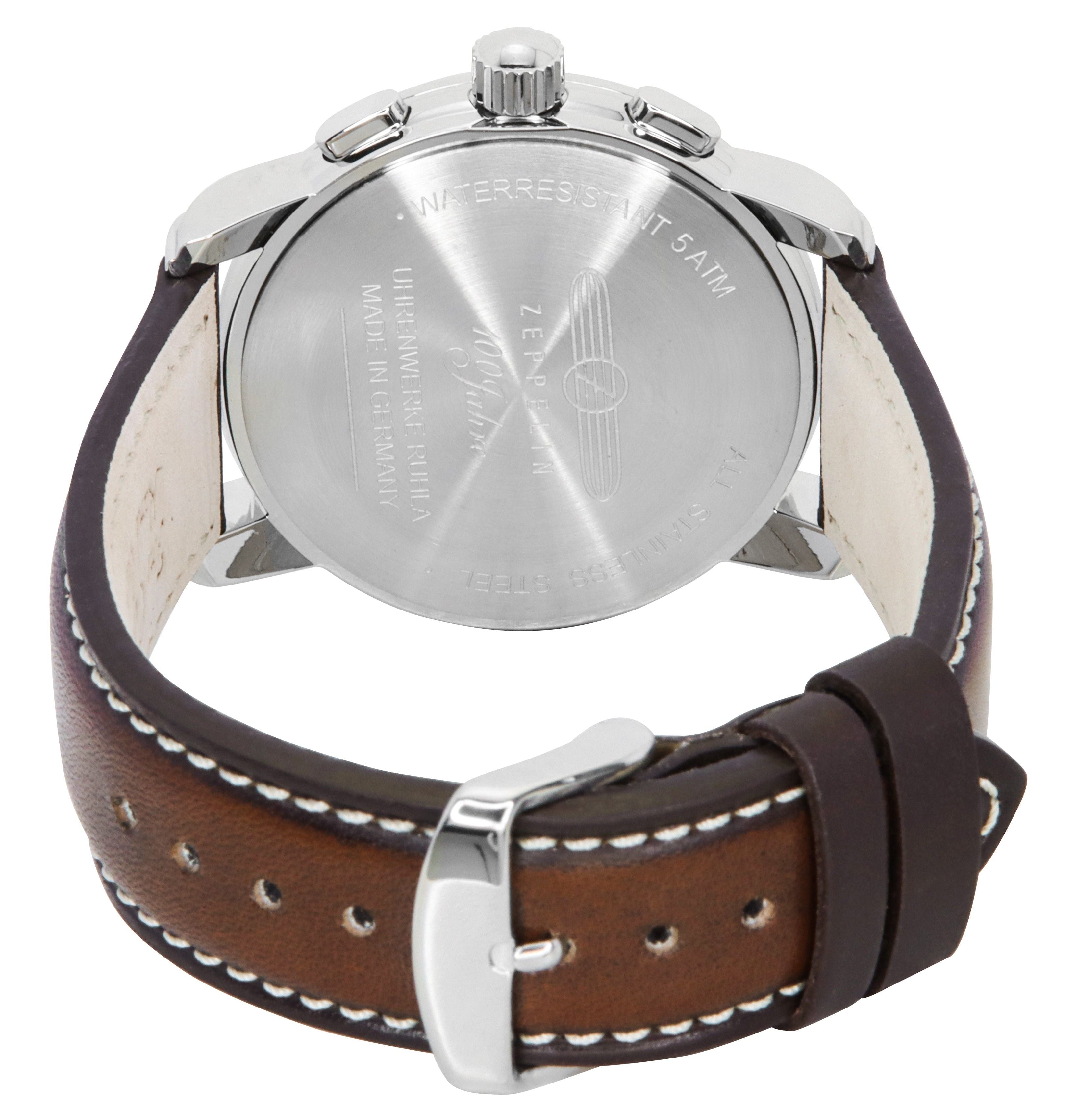 Zeppelin 100 Jahre Chronograph Leather Strap Beige Dial Quartz 76746 Men's Watch - Prestige Stones