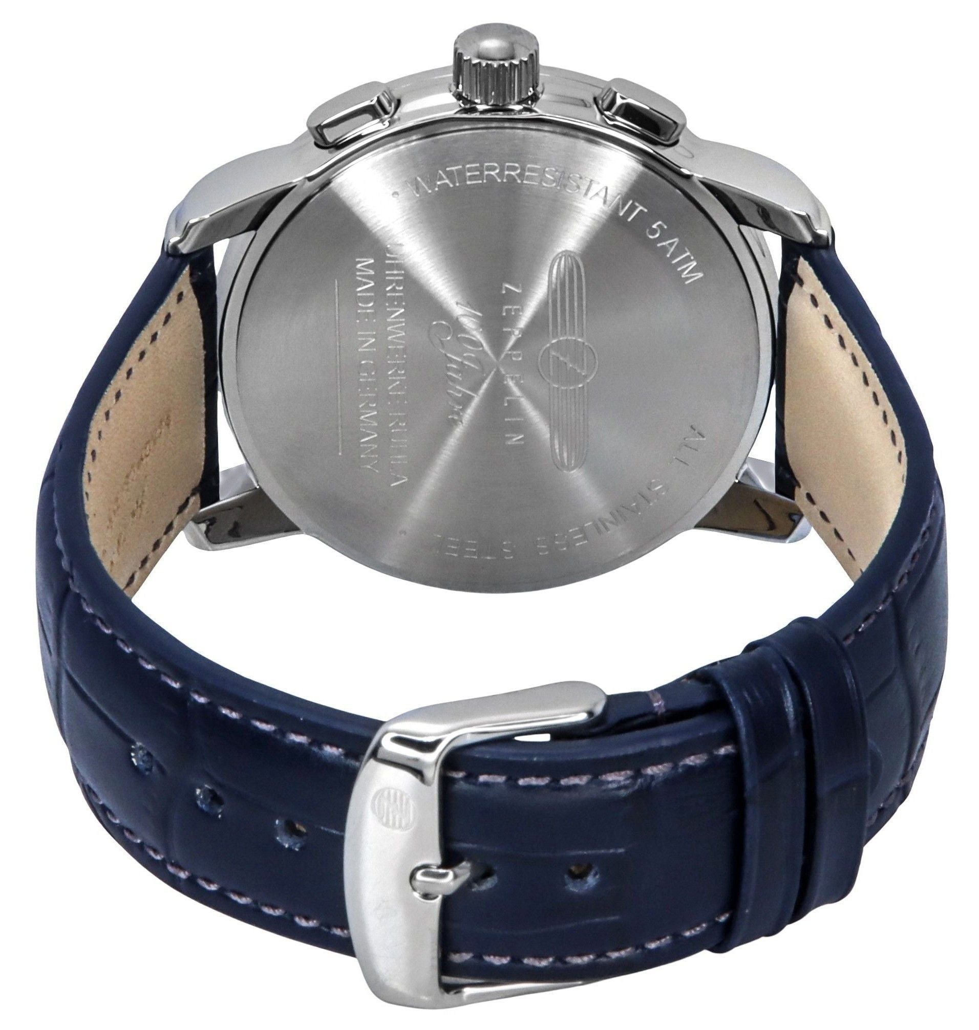 Zeppelin 100 Jahre Chronograph Leather Strap Blue Dial Quartz 86703 Men's Watch - Prestige Stones