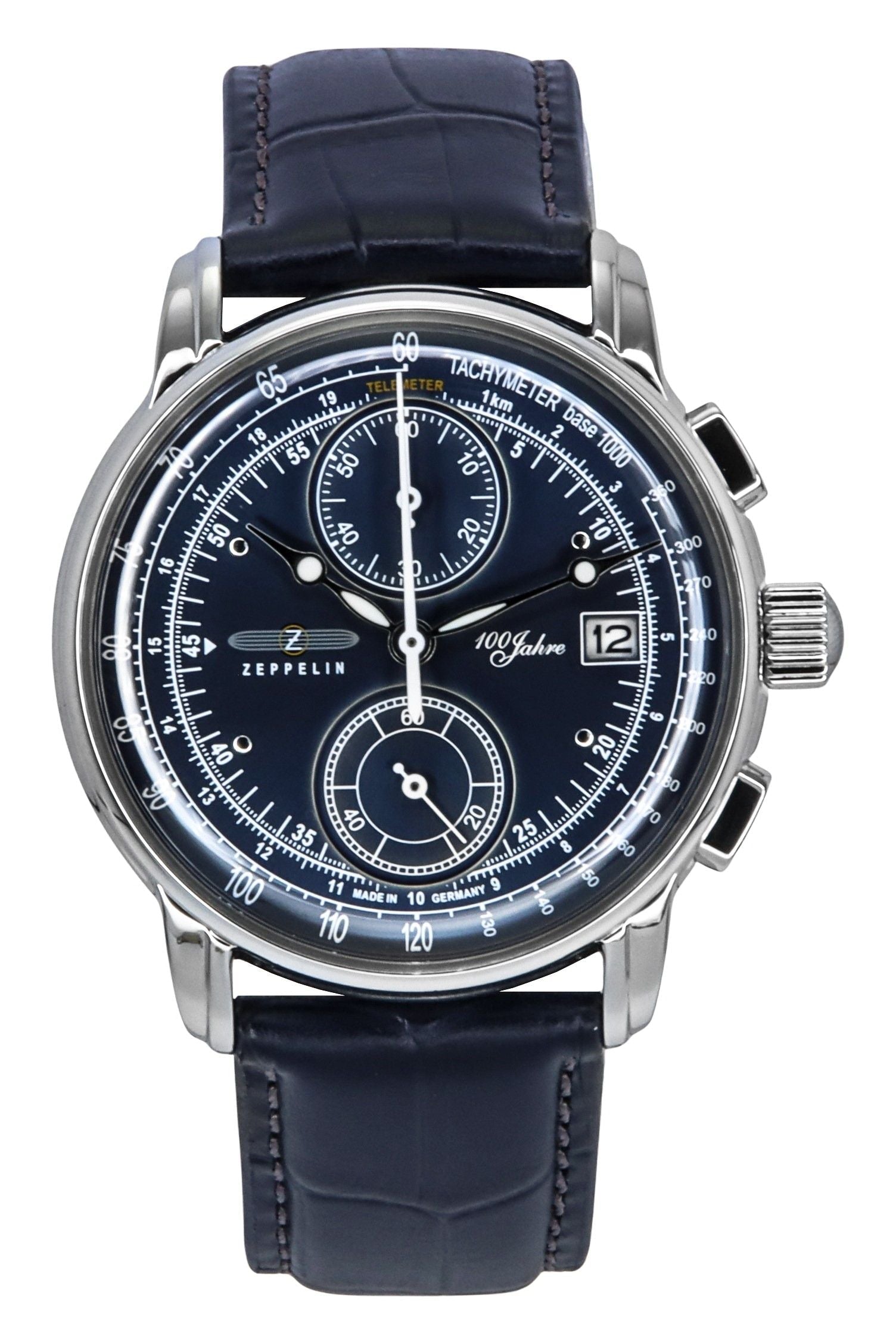 Zeppelin 100 Jahre Chronograph Leather Strap Blue Dial Quartz 86703 Men's Watch - Prestige Stones