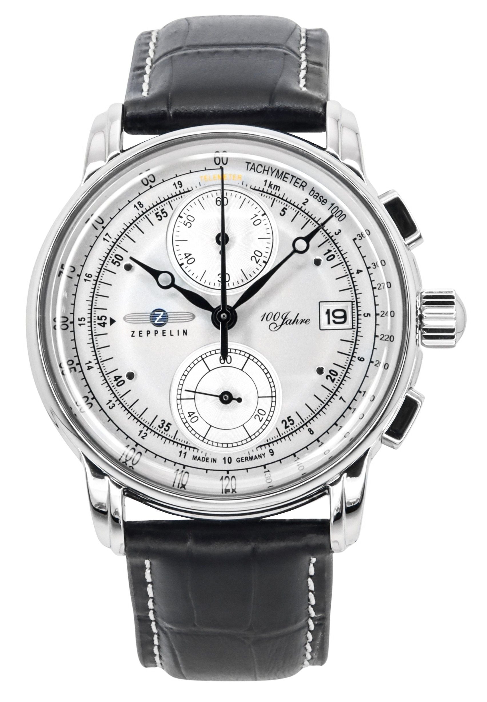 Zeppelin 100 Jahre Chronograph Leather Strap Silver Dial Quartz 86701 Men's Watch - Prestige Stones