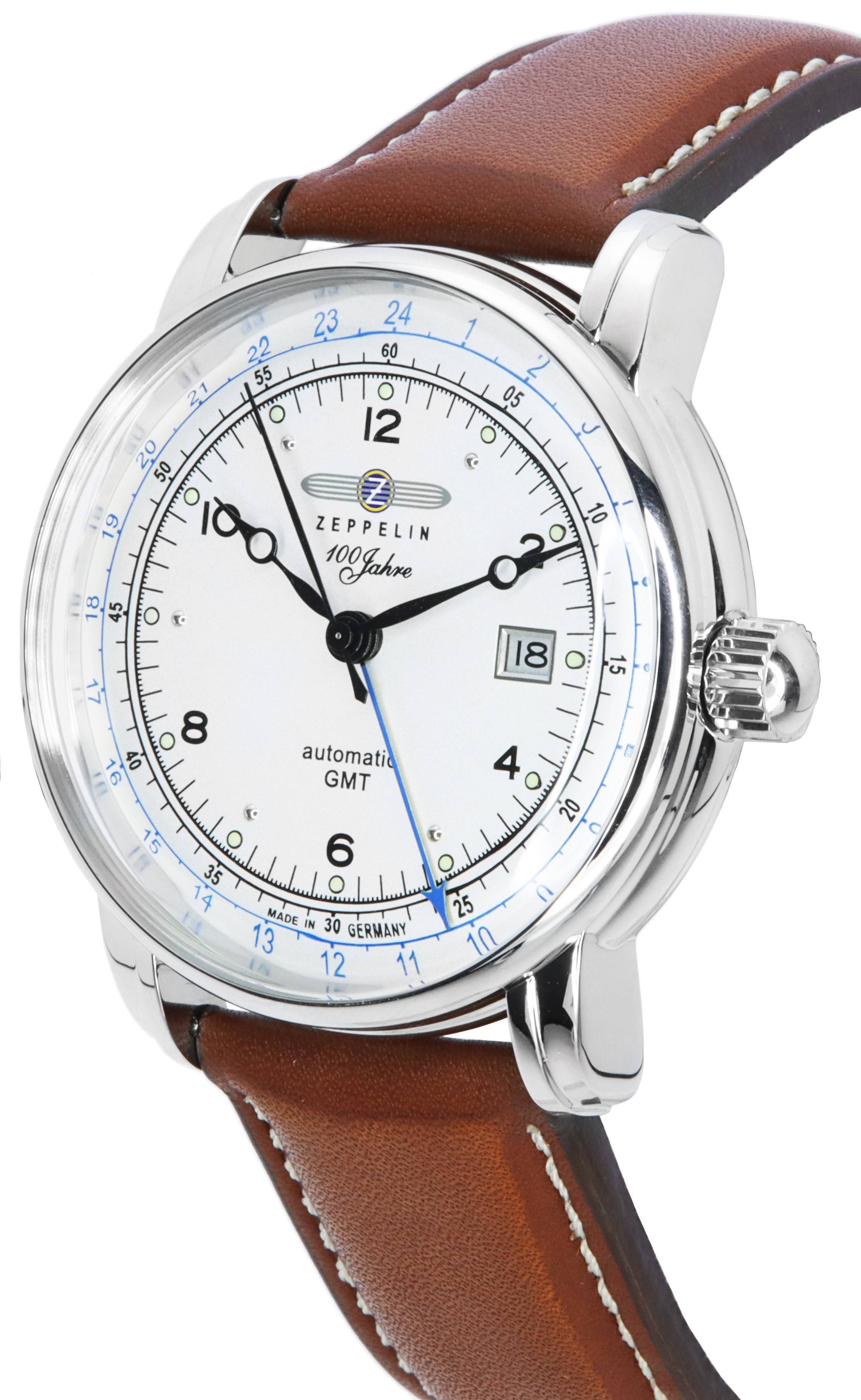 Zeppelin 100 Jahre GMT Leather Strap Silver Dial Automatic 86661 Men's Watch - Prestige Stones
