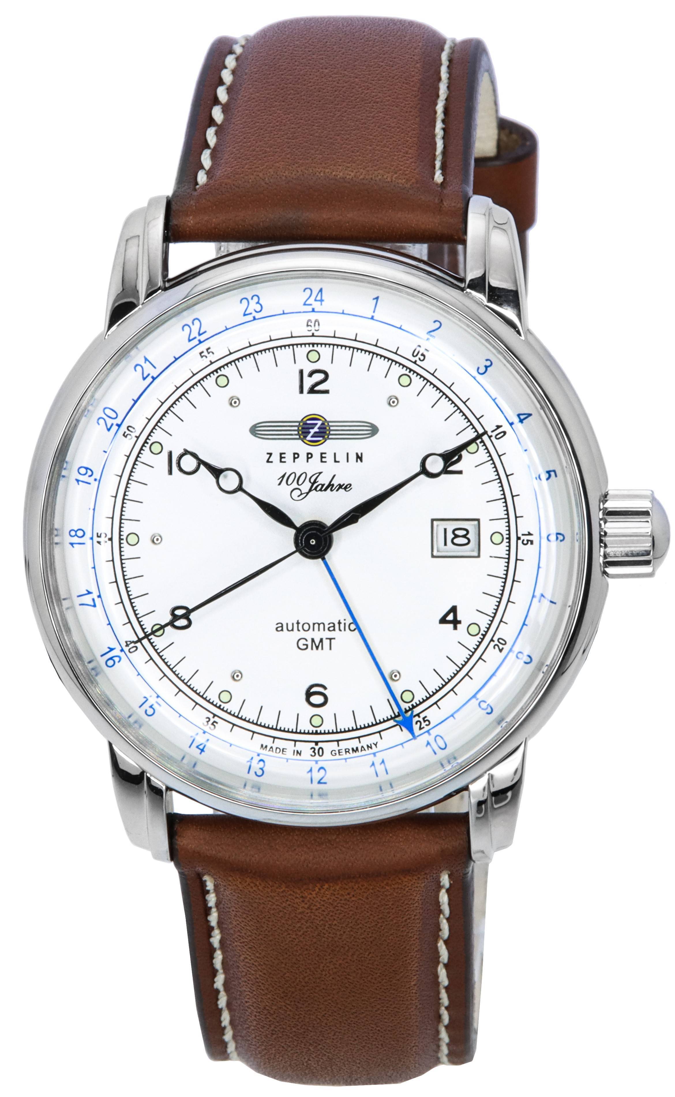 Zeppelin 100 Jahre GMT Leather Strap Silver Dial Automatic 86661 Men's Watch - Prestige Stones