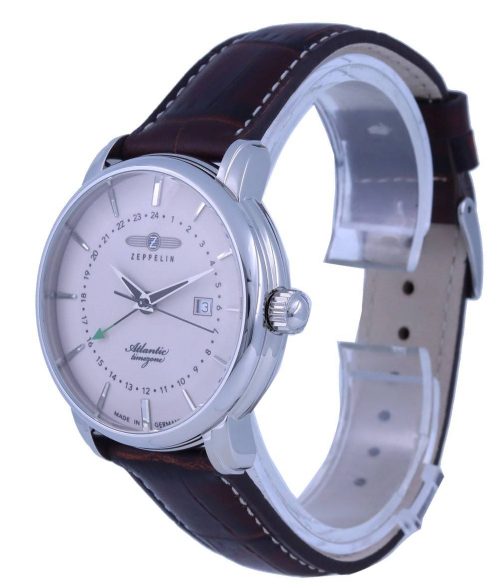 Zeppelin Atlantic Beige Dial Leather Strap Quartz 8442 - 5 84425 Men's Watch - Prestige Stones