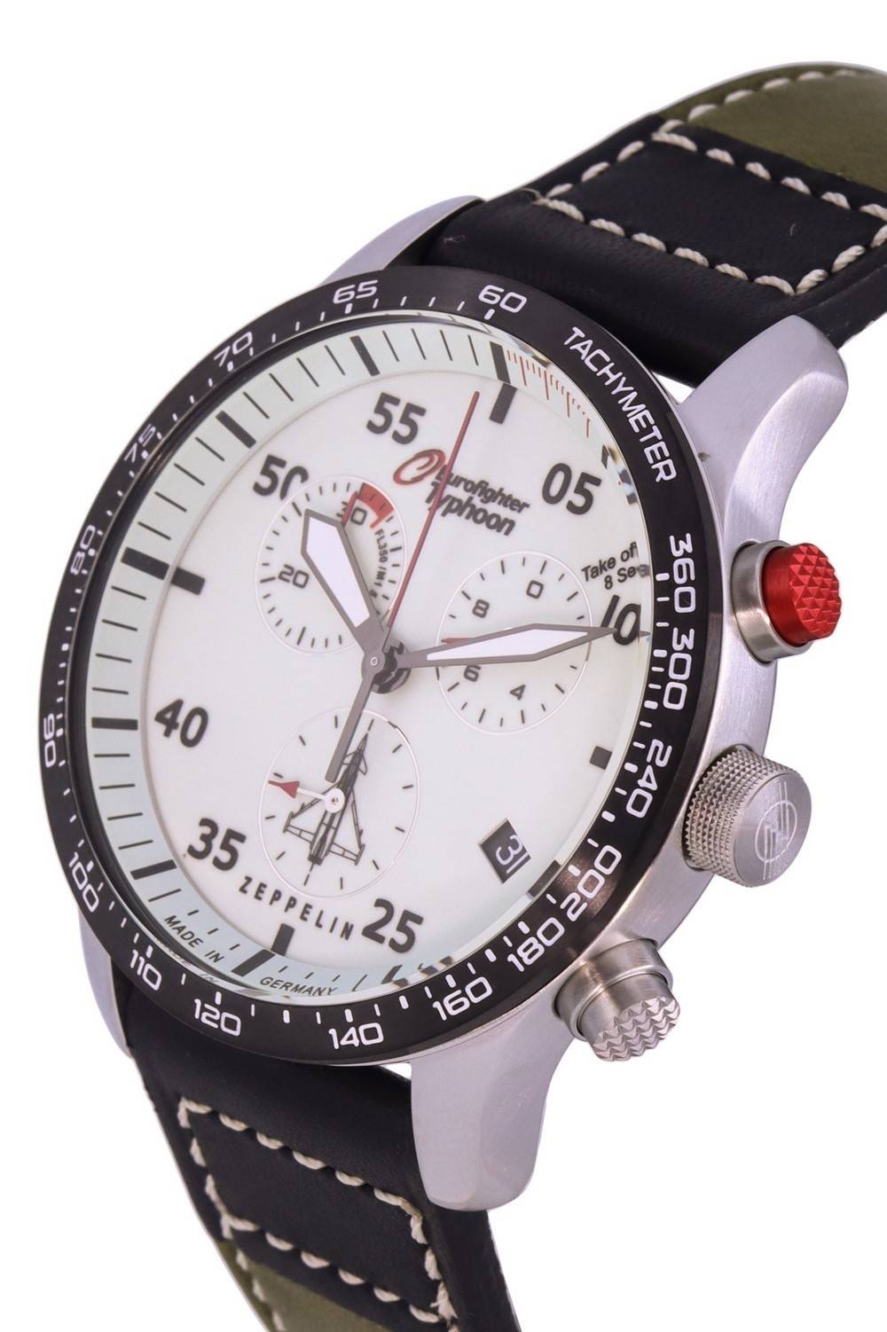 Zeppelin Eurofighter Chronograph Leather Strap Beige Dial Quartz 7298 - 5 72985 100M Men's Watch - Prestige Stones
