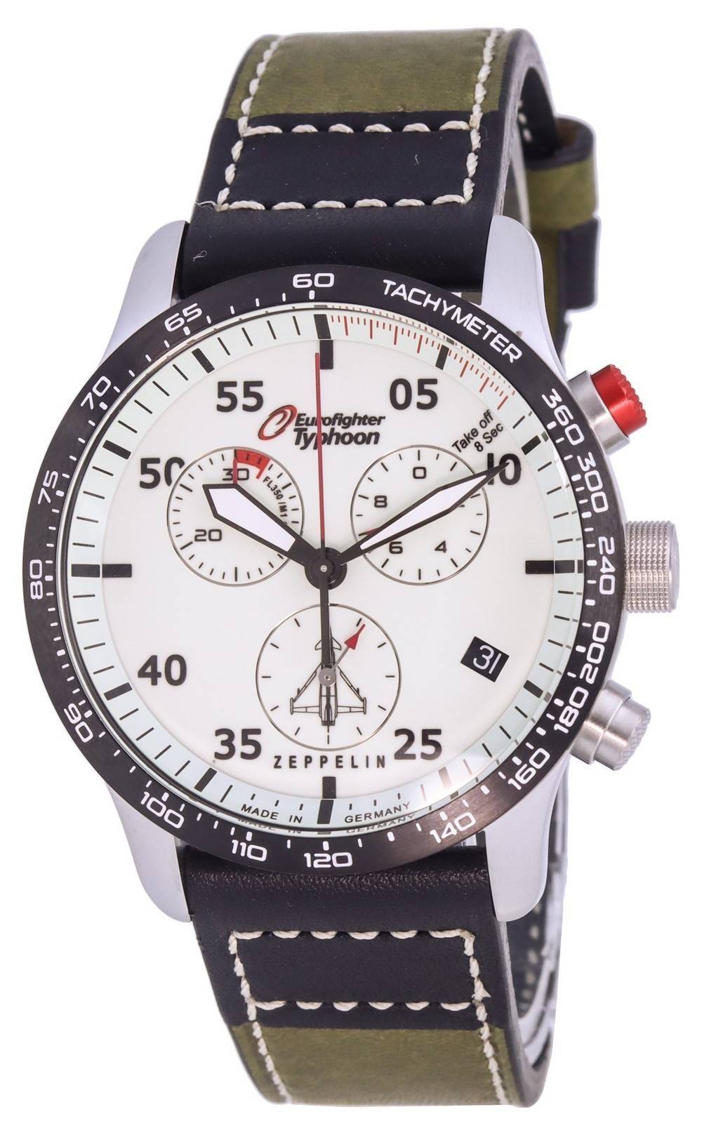 Zeppelin Eurofighter Chronograph Leather Strap Beige Dial Quartz 7298 - 5 72985 100M Men's Watch - Prestige Stones