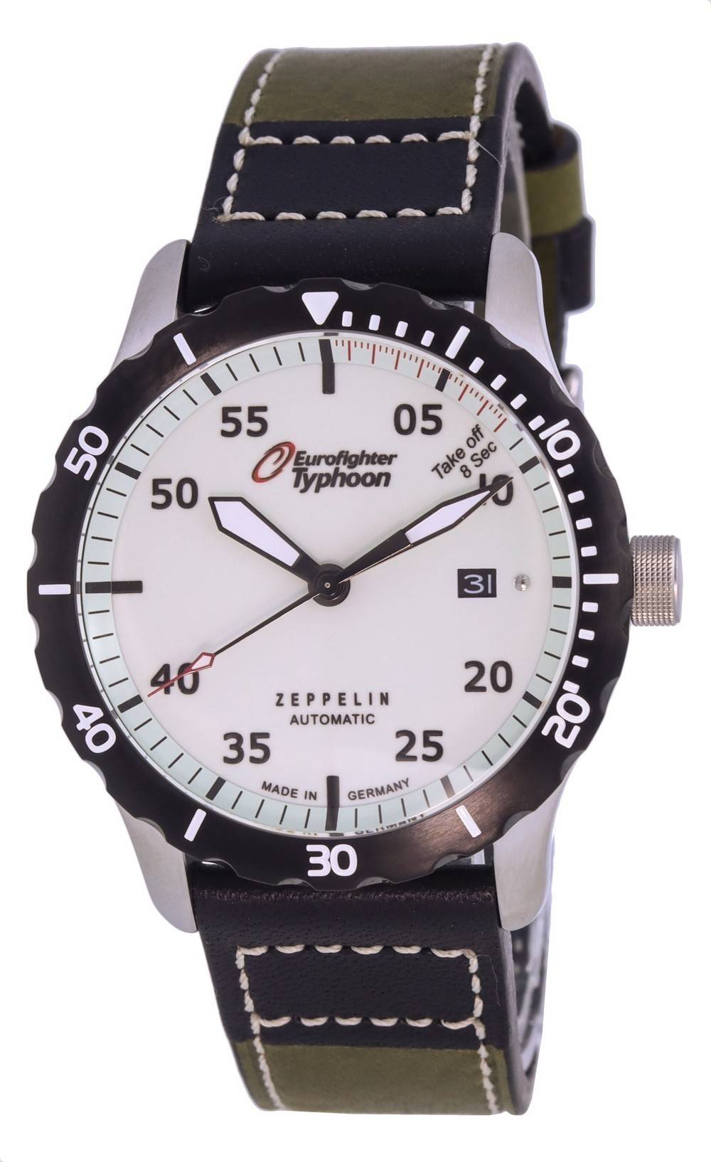 Zeppelin Eurofighter Leather Strap Beige Dial Automatic Diver's 7268 - 5 72685 200M Men's Watch - Prestige Stones