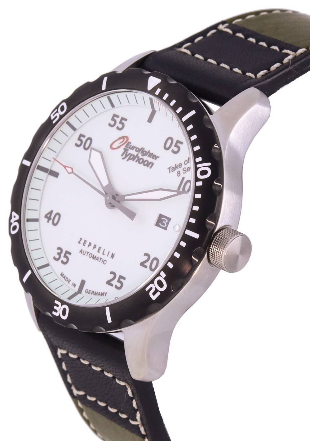 Zeppelin Eurofighter Leather Strap Beige Dial Automatic Diver's 7268 - 5 72685 200M Men's Watch - Prestige Stones