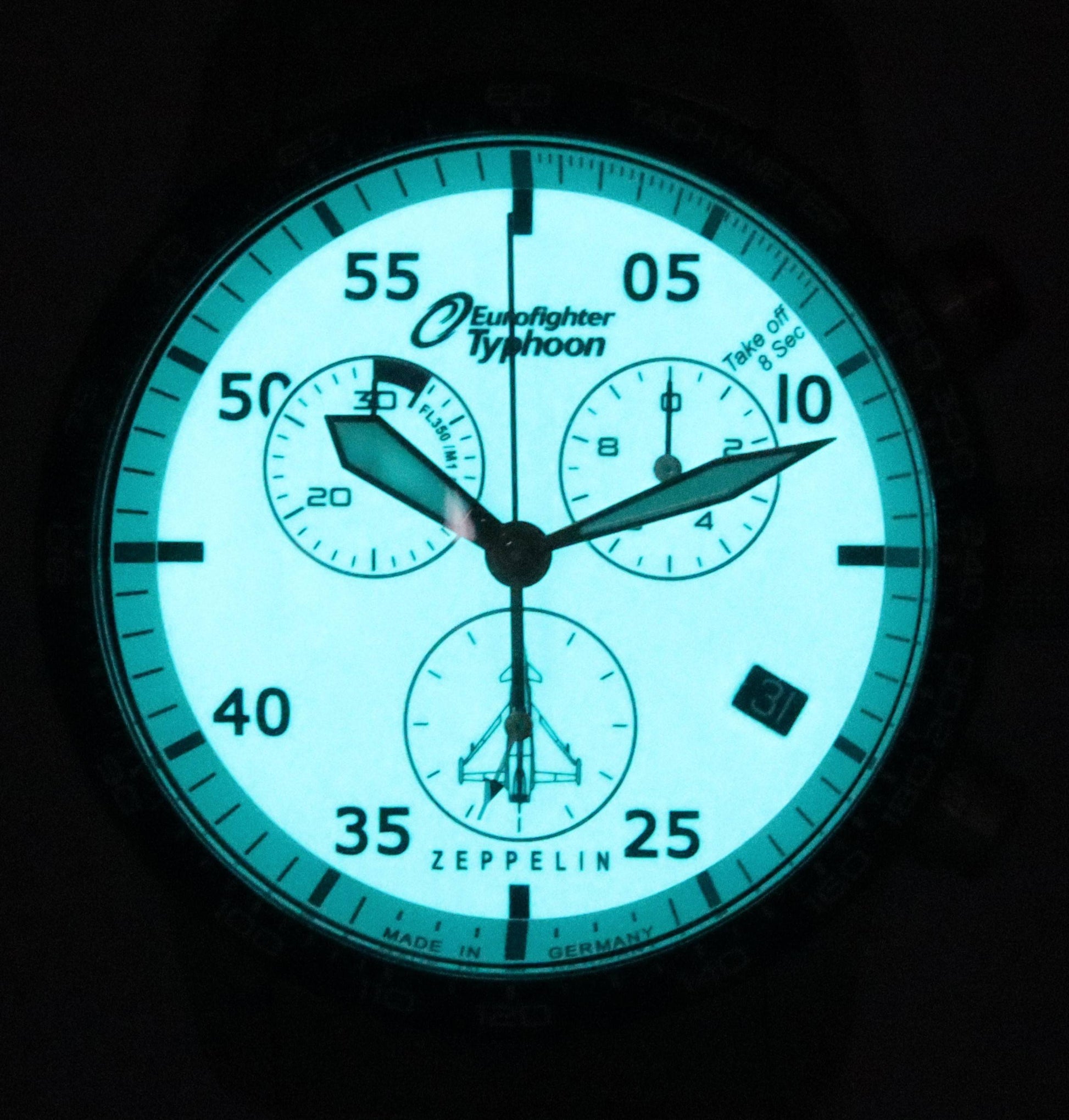 Zeppelin Eurofighter Typhoon Chronograph Beige Luminous Dial Quartz 7298M - 5 7298M5 100M Men's Watch - Prestige Stones