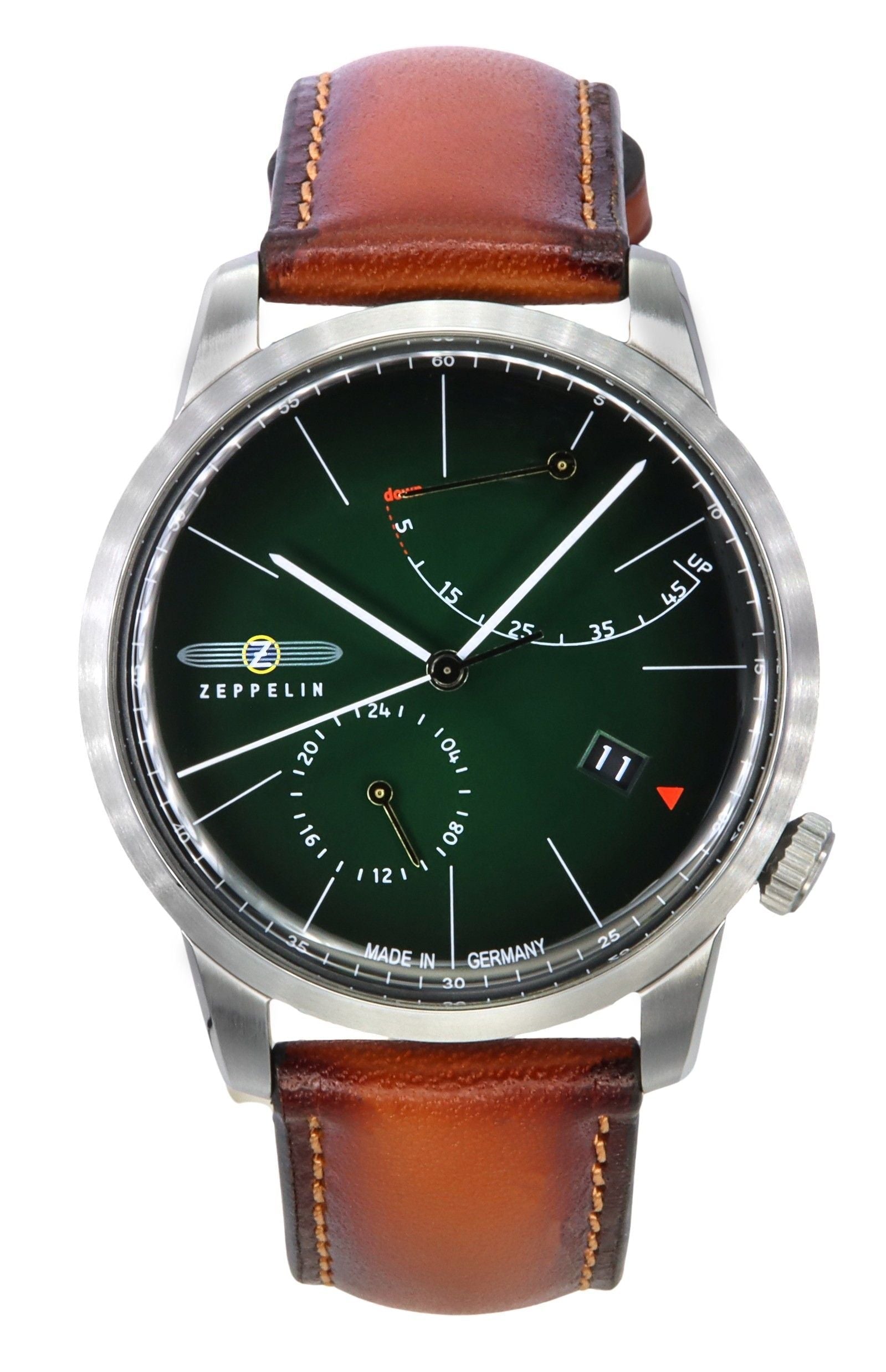 Zeppelin Flatline Brown Leather Strap Dark Green Dial Automatic 83664 Men's Watch - Prestige Stones