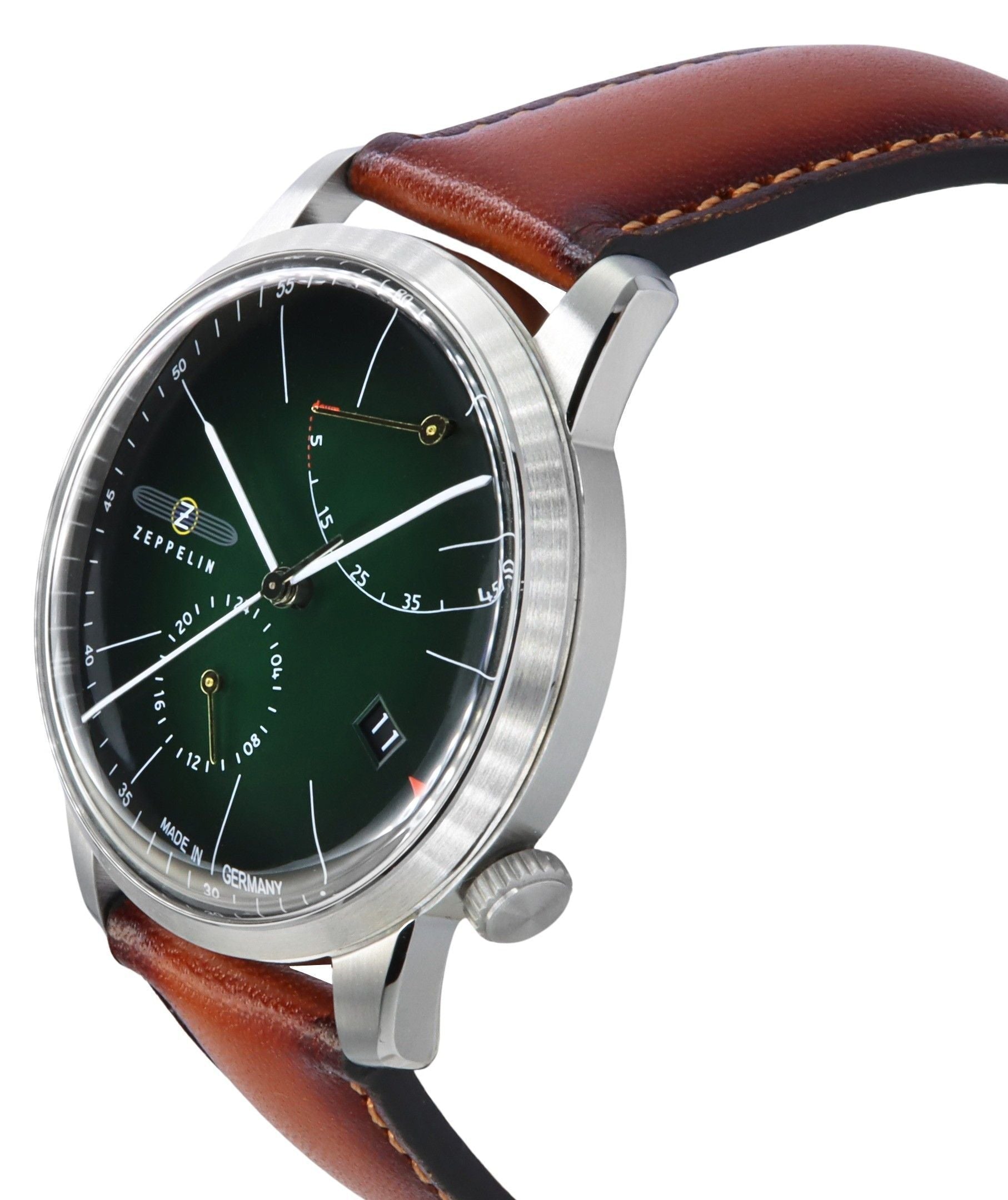 Zeppelin Flatline Brown Leather Strap Dark Green Dial Automatic 83664 Men's Watch - Prestige Stones