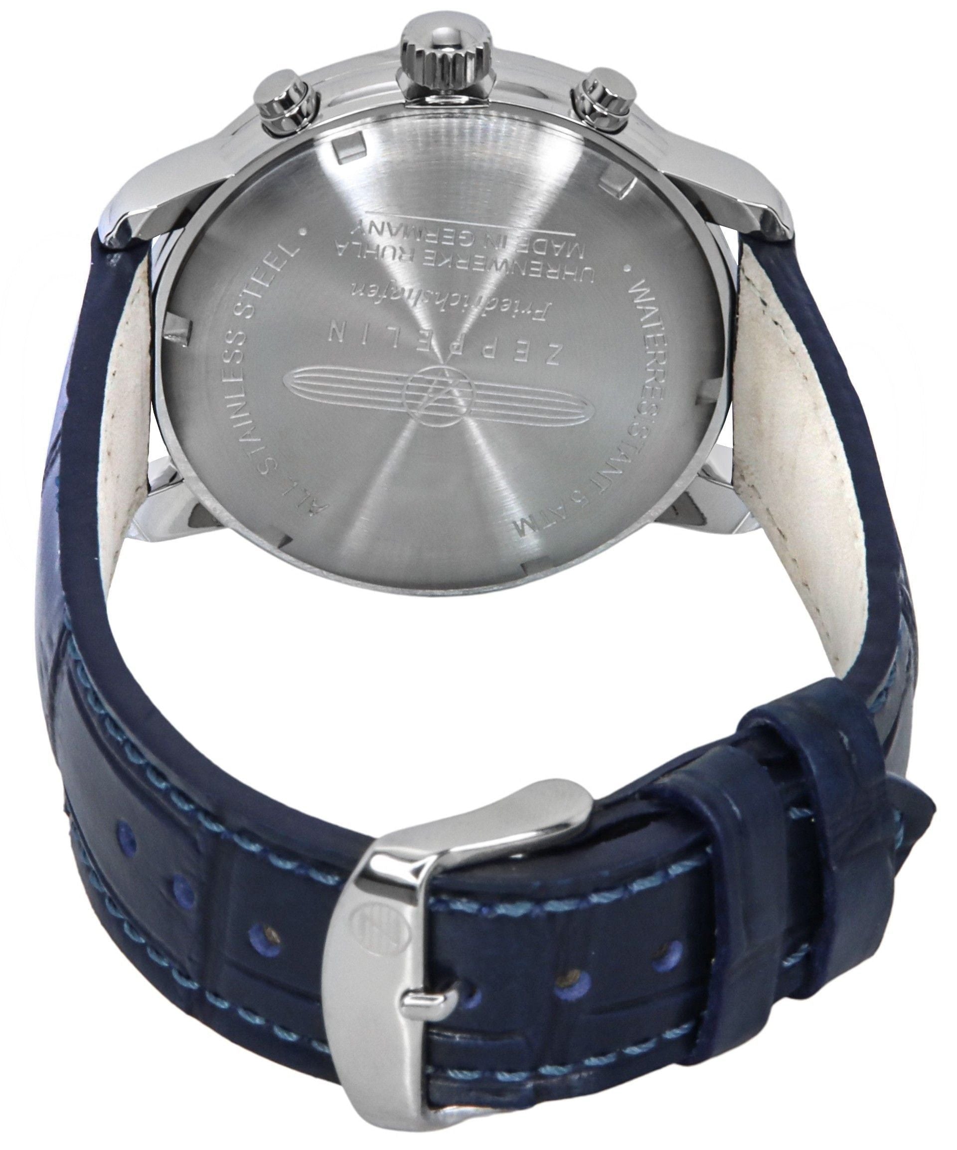 Zeppelin Friedrichshafen Chronograph Leather Strap Blue Dial Quartz 85843 Men's Watch - Prestige Stones