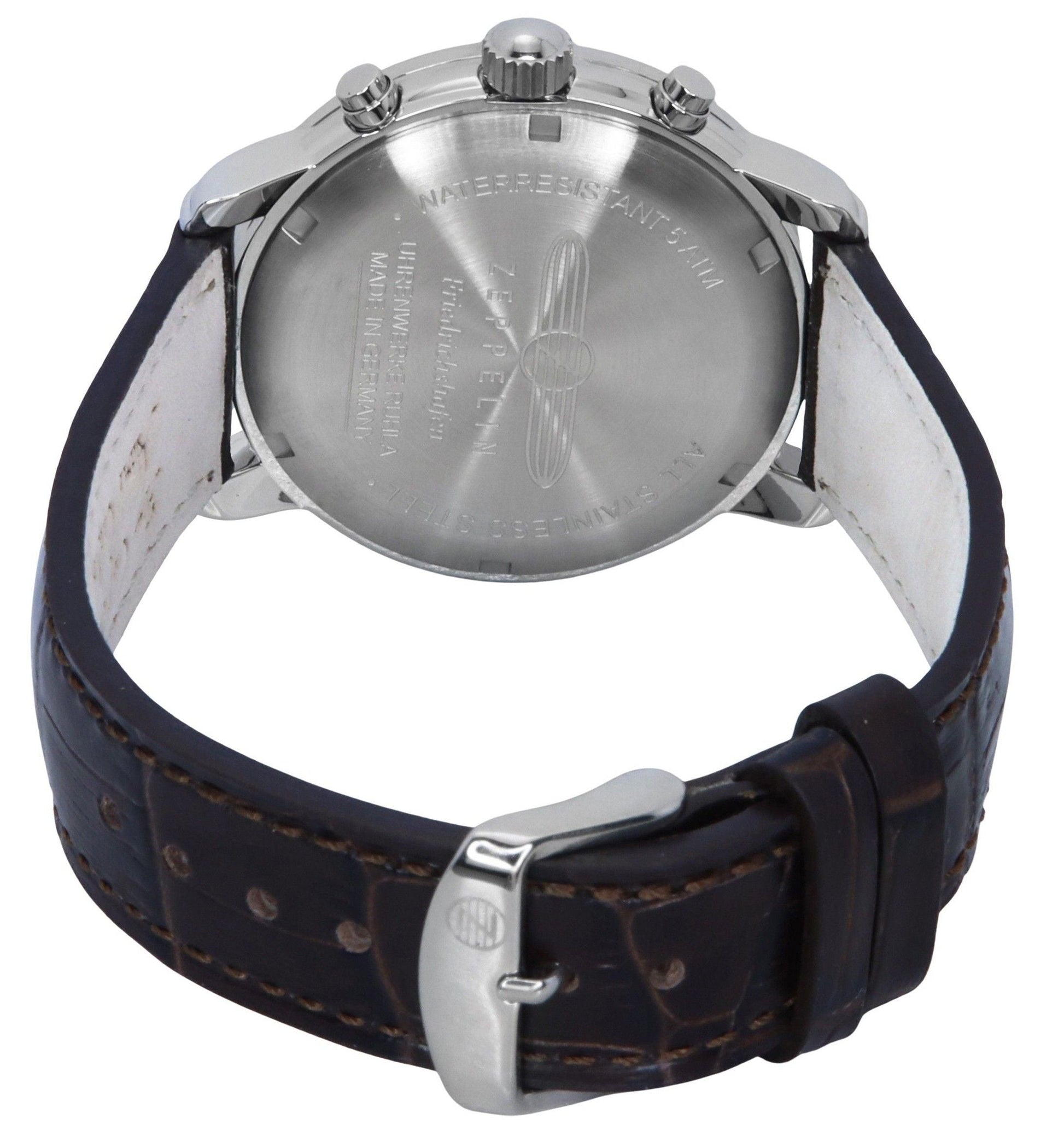 Zeppelin Friedrichshafen Chronograph Leather Strap Gold Dial Quartz 85845 Men's Watch - Prestige Stones