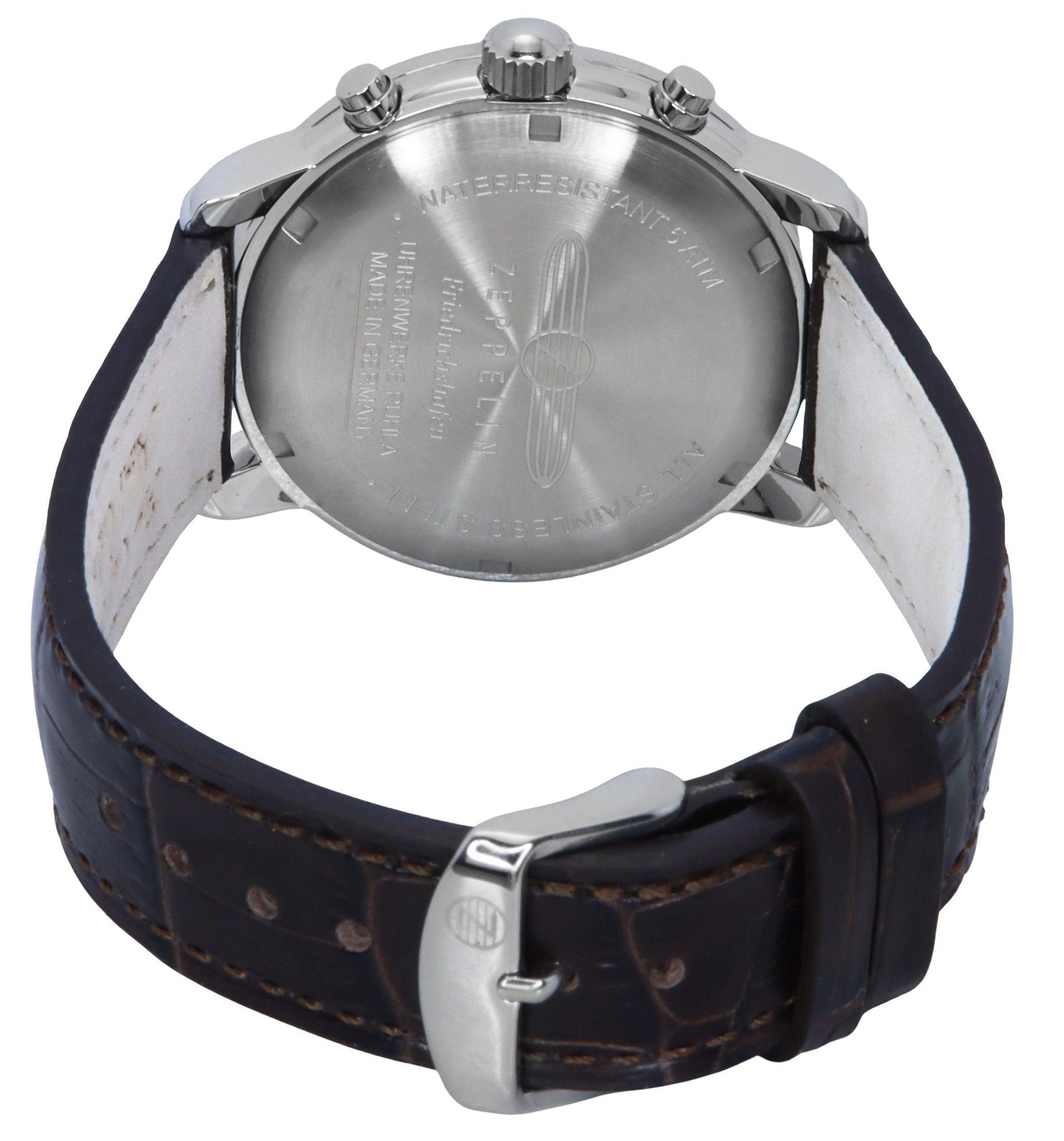 Zeppelin Friedrichshafen Chronograph Leather Strap Gold Dial Quartz 85845 Men's Watch - Prestige Stones