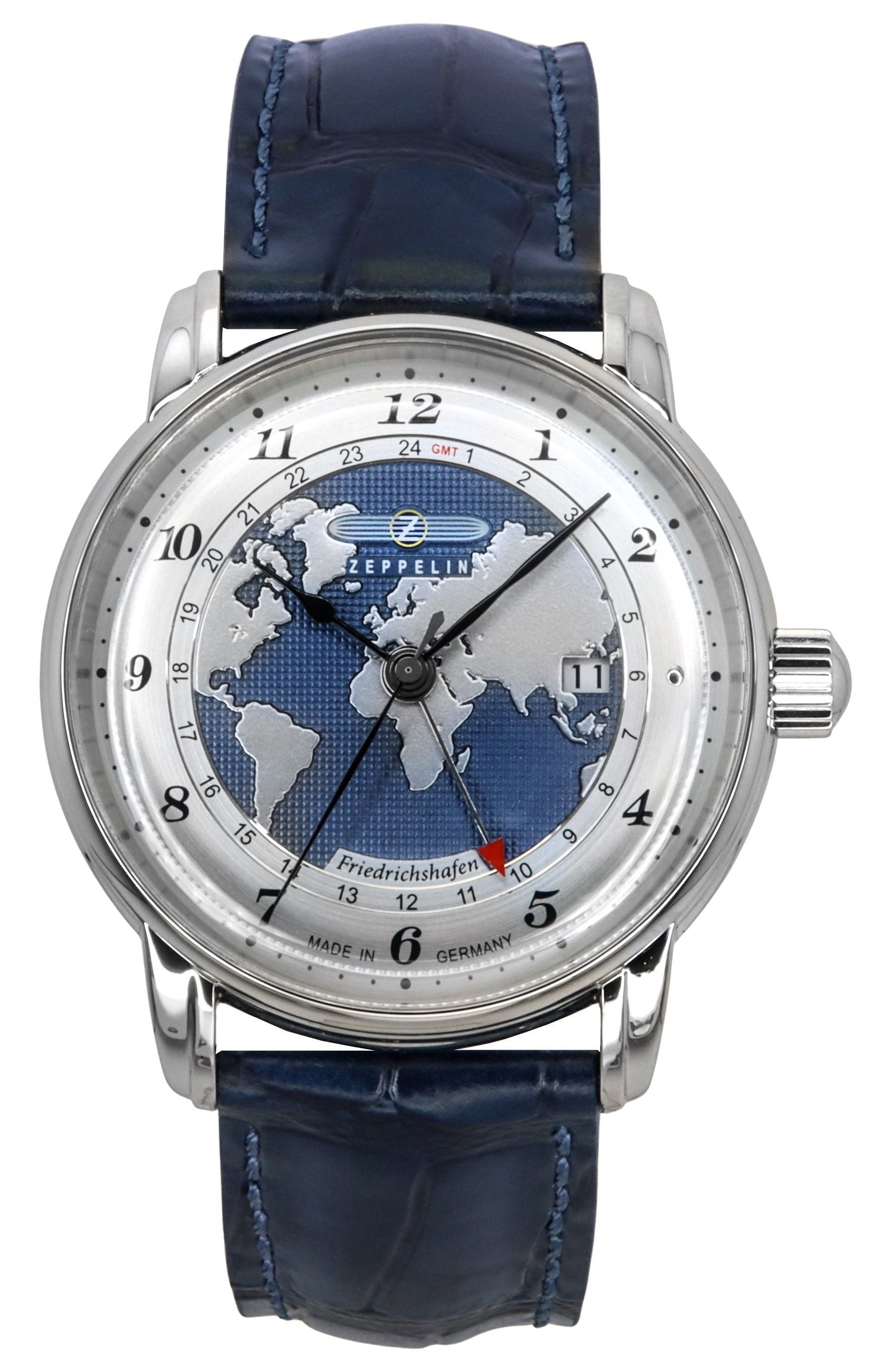 Zeppelin Friedrichshafen GMT Leather Strap Blue Dial Automatic 85963 Men's Watch - Prestige Stones