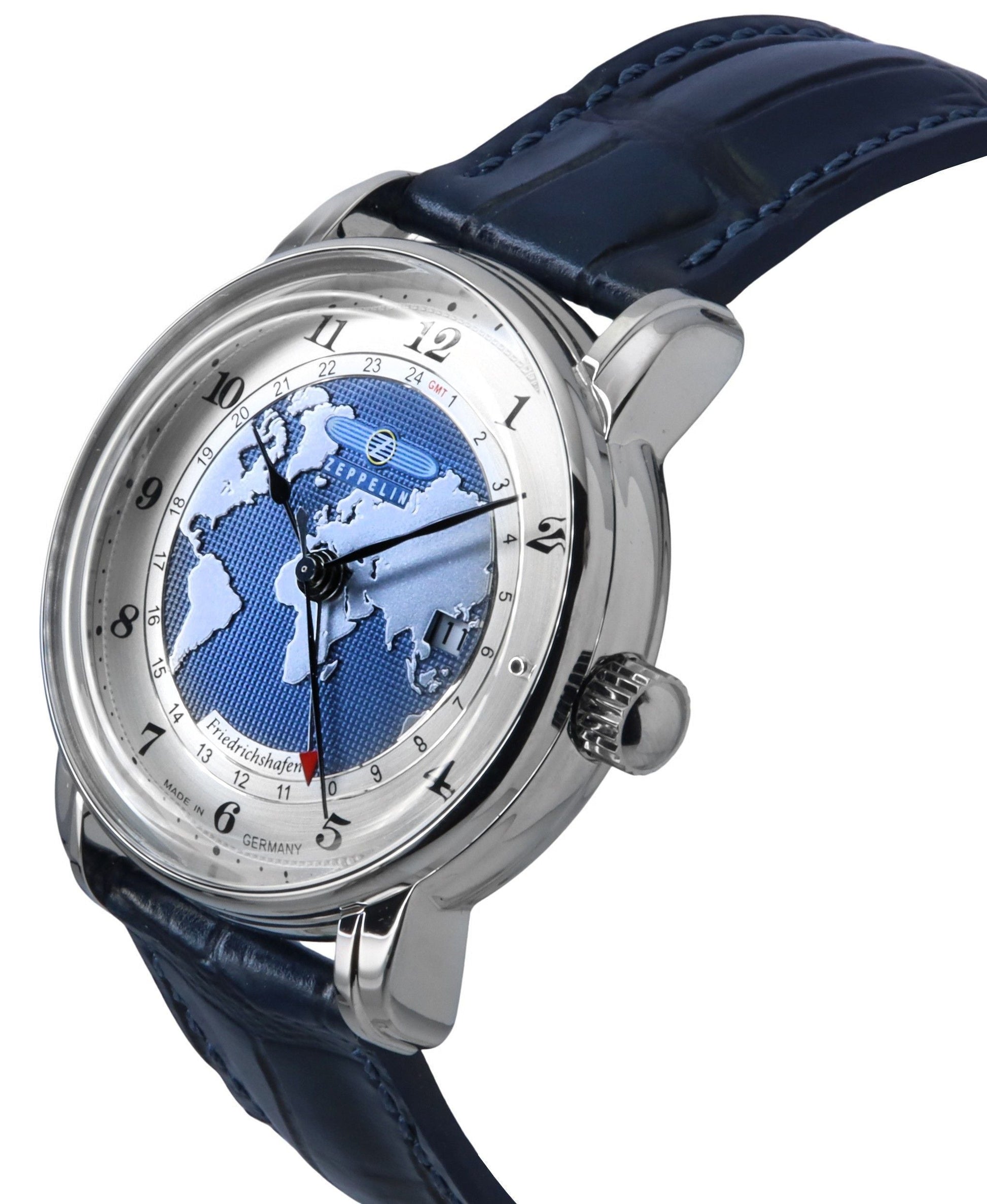 Zeppelin Friedrichshafen GMT Leather Strap Blue Dial Automatic 85963 Men's Watch - Prestige Stones