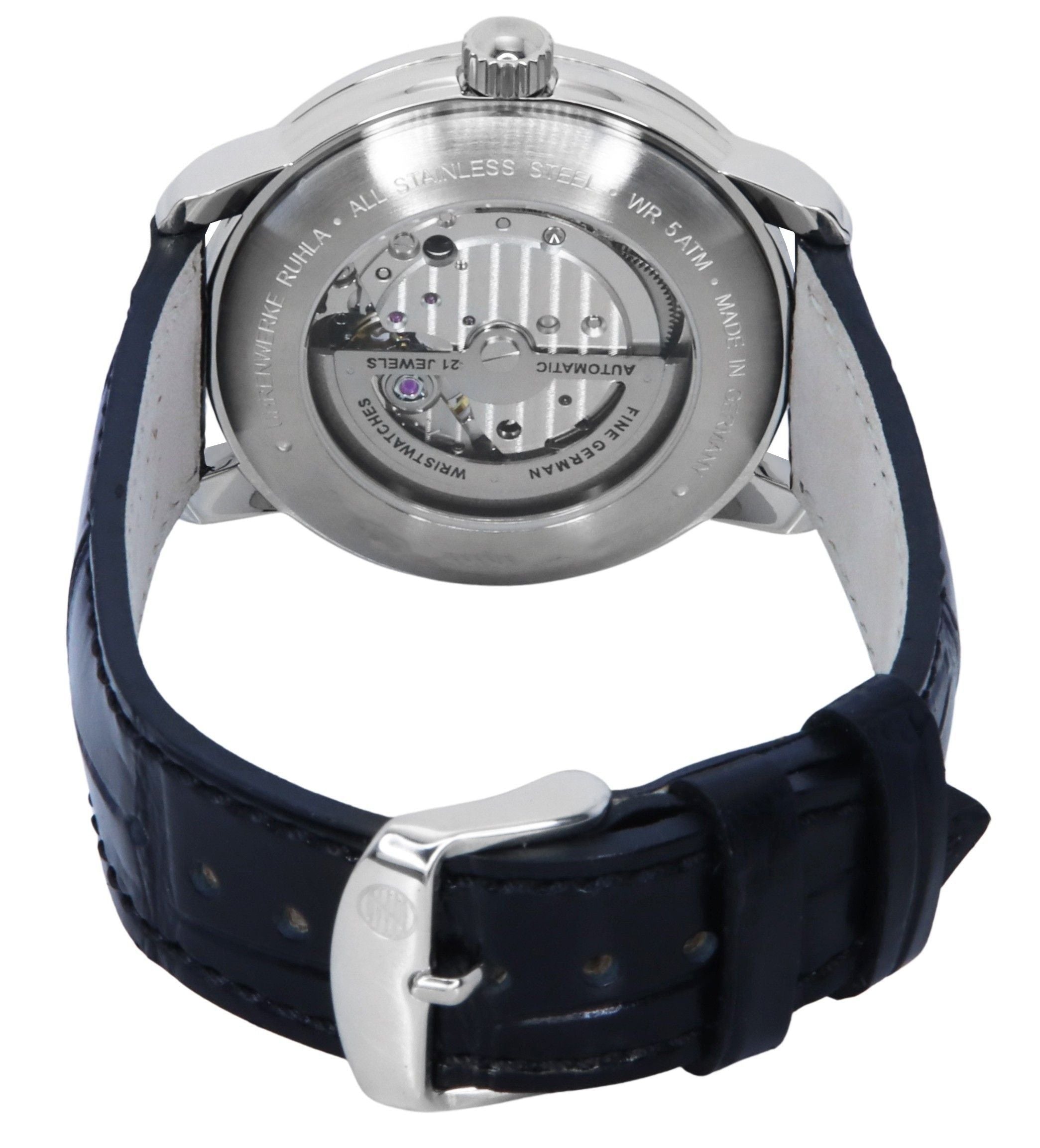 Zeppelin Friedrichshafen Leather Strap Silver Open Heart Dial Automatic 85664 Men's Watch - Prestige Stones