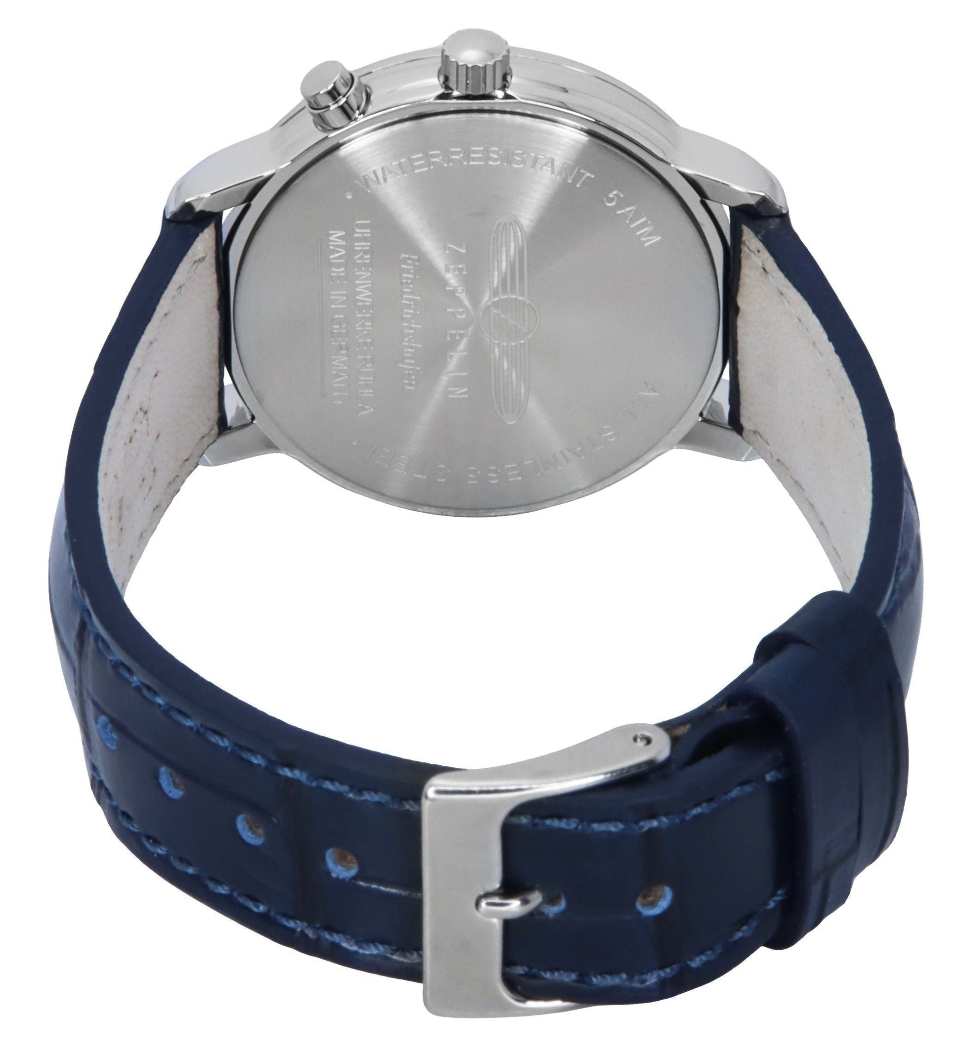 Zeppelin Friedrichshafen Moon Phase Leather Strap Blue Dial Quartz 85373 Women's Watch - Prestige Stones