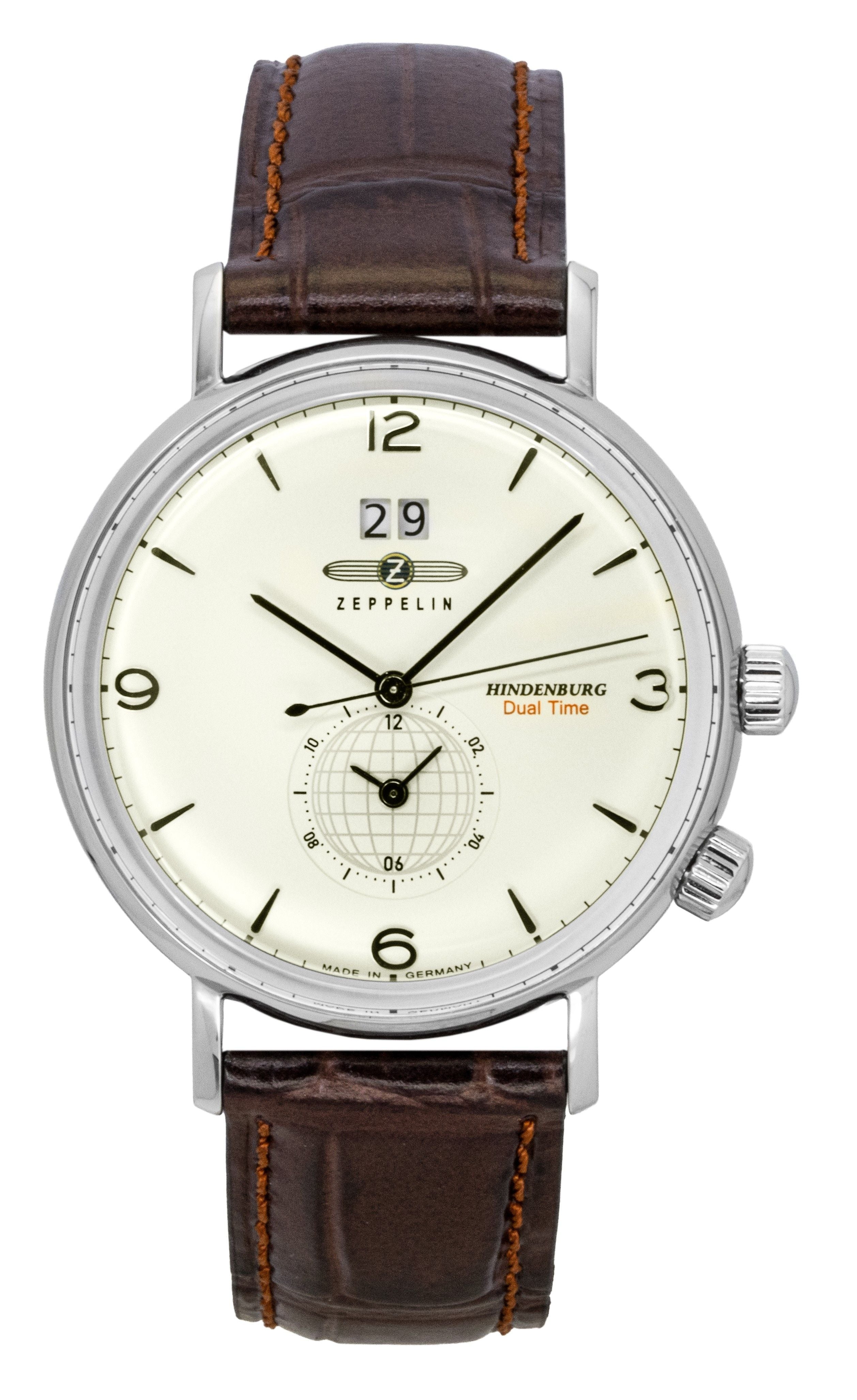 Zeppelin Hindenburg Brown Leather Strap Beige Dial Quartz 80445 Men's Watch - Prestige Stones