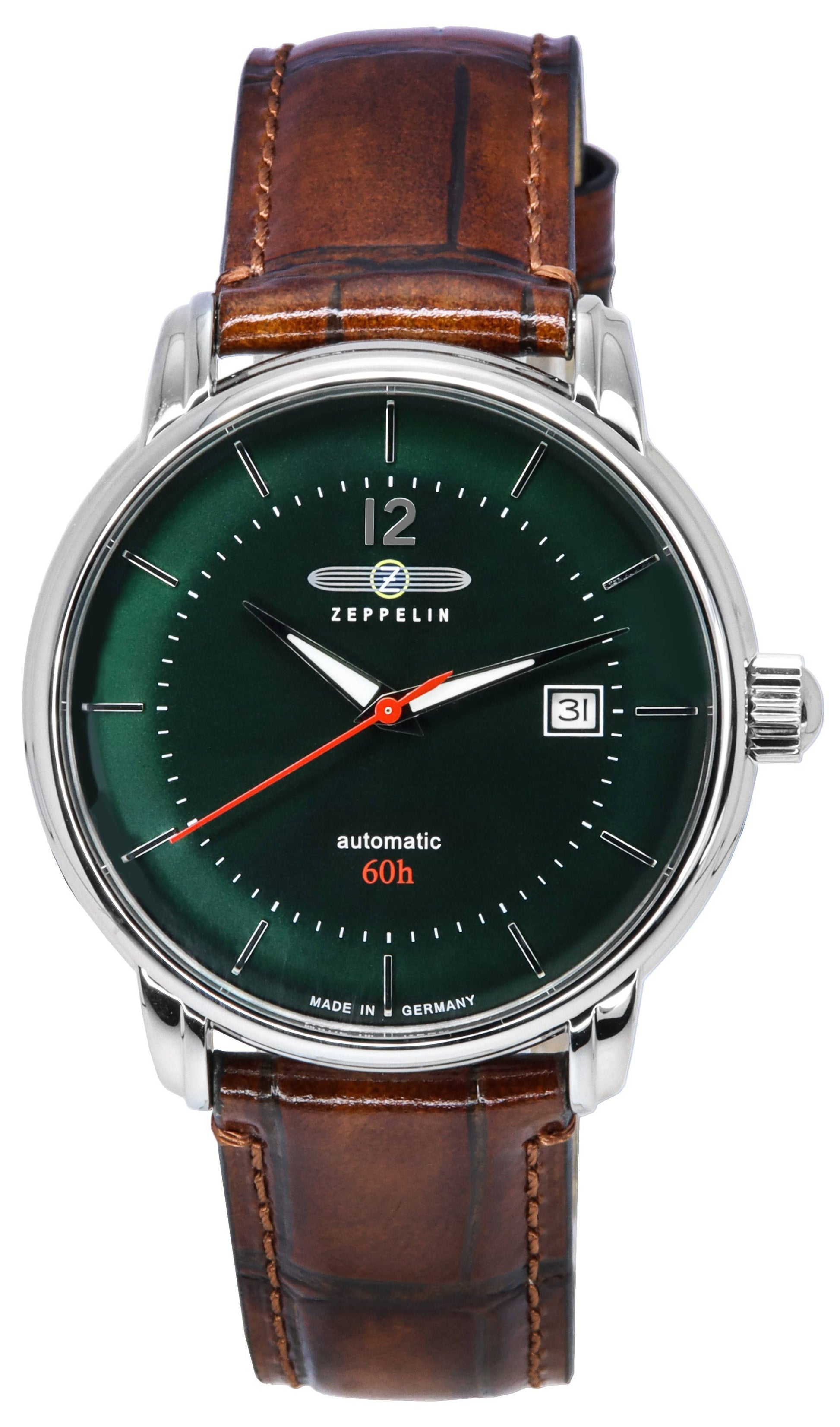 Zeppelin LZ 120 Bodensee Leather Strap Dark Green Dial Automatic 81604 Men's Watch - Prestige Stones